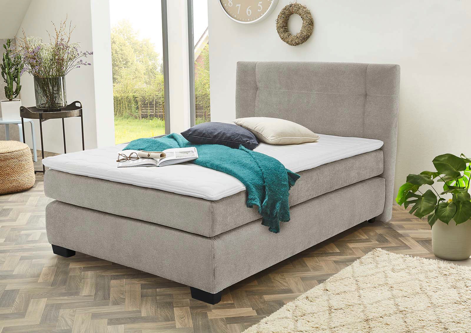 Image of Jockenhöfer Gruppe Boxspringbett "FAMILY inkl. 7-Zonen-TTFK-Matratzen und Kaltschaumtopper" flauschiger Luxus-Microfaser-Bezug, 120/140/180 cm x 200 cm