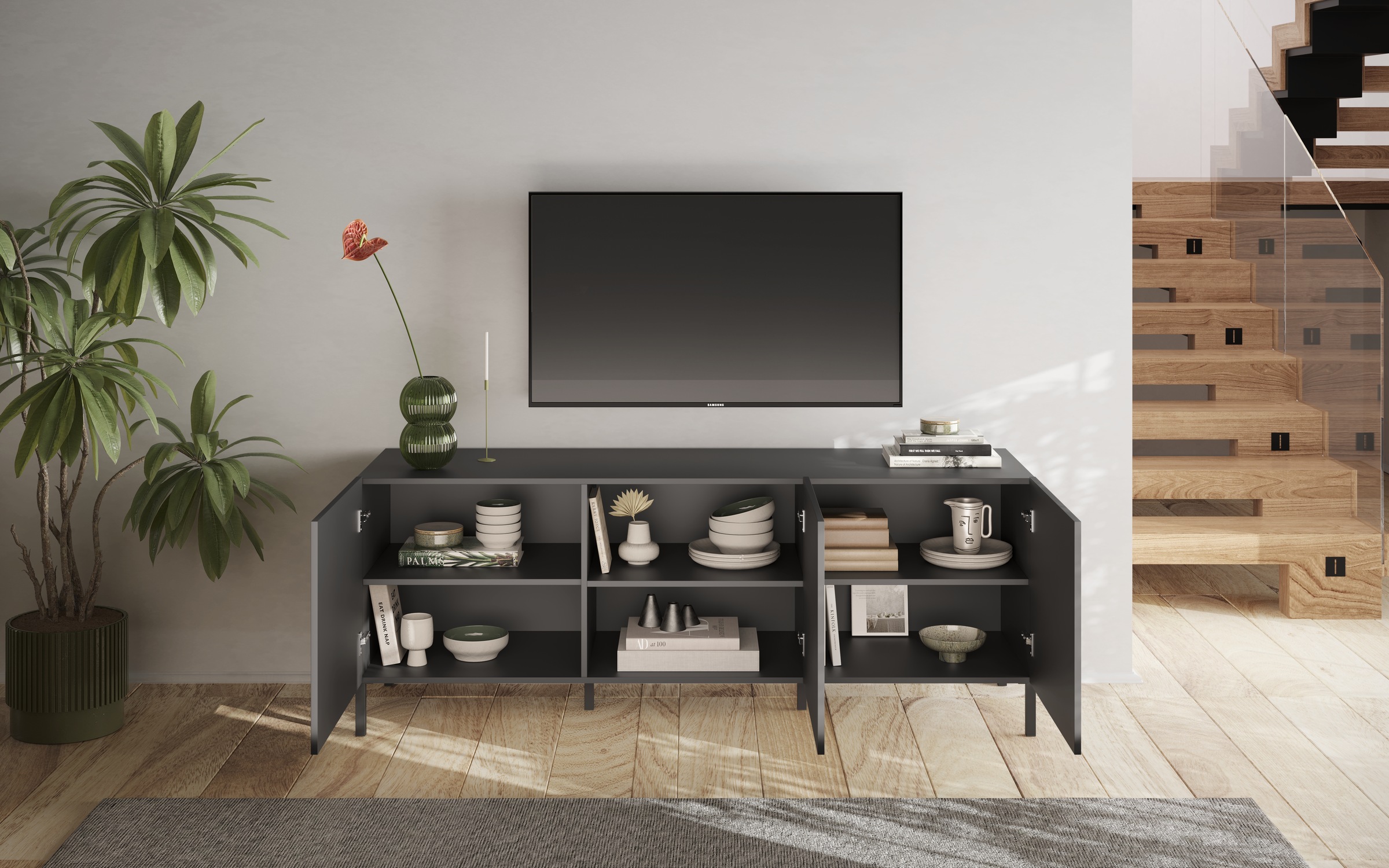 INOSIGN Lowboard »Snake Breite 181 cm, modernes TV-Board mit 3 Türen, TV-Möbel,«, TV-Kommode, TV-Schrank, Front mit besonderem Siebdruck