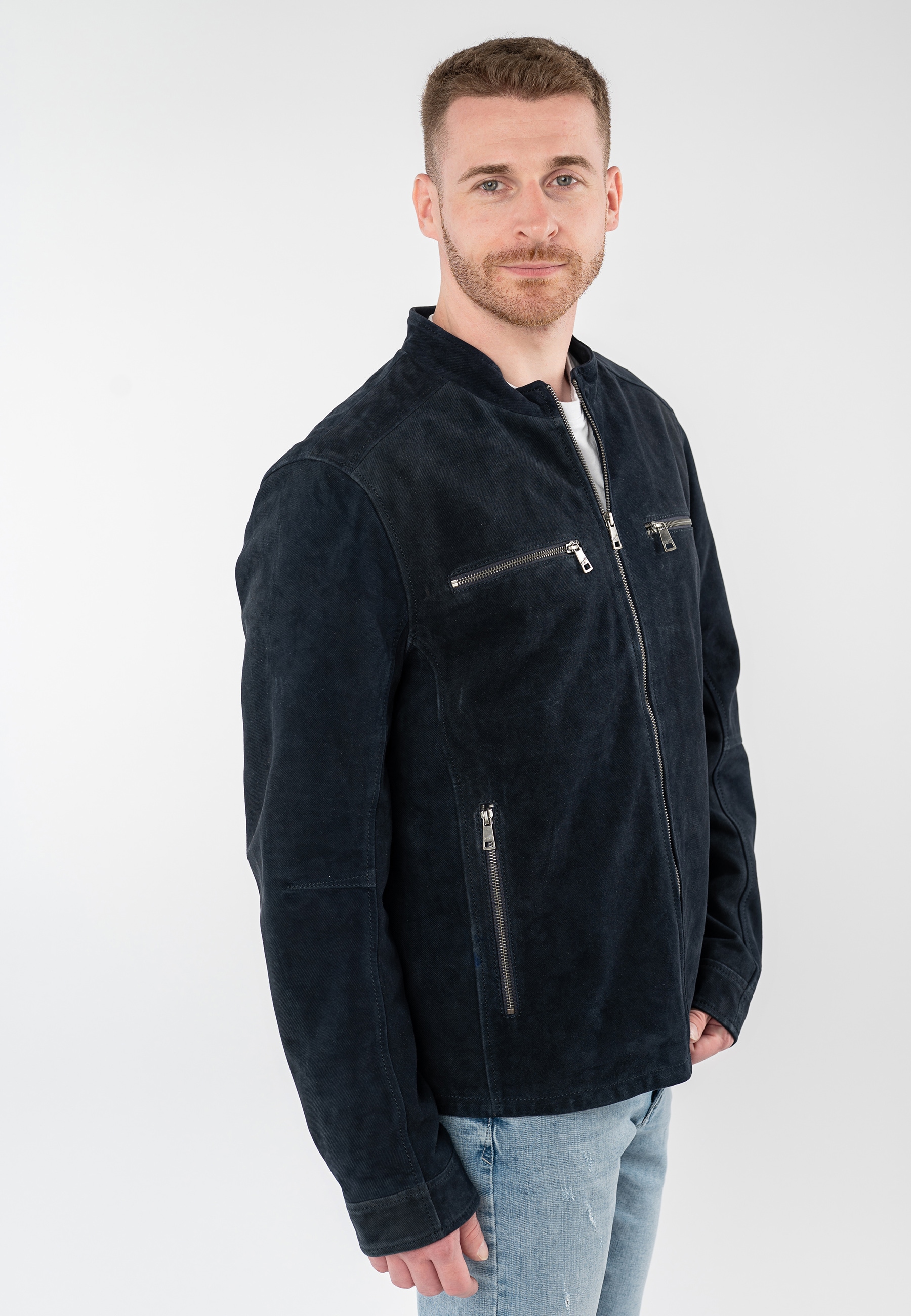 Mauritius Lederjacke »MMBerat« aus Veloursleder in Denim-Struktur