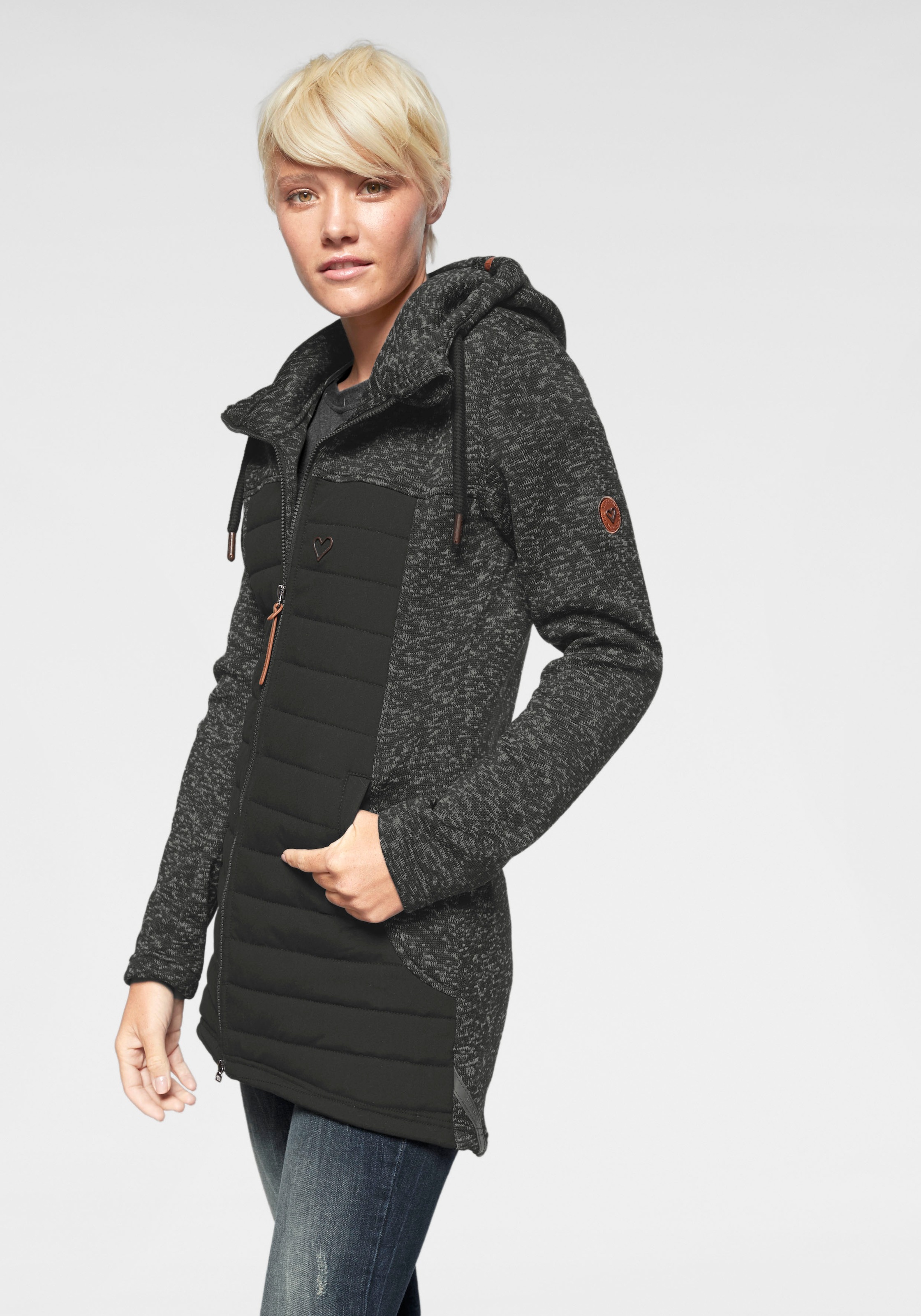 Image of Alife & Kickin Strickfleecejacke »CharlotteAK Downlook«, modisch melierte Langjacke mit unifarbenem Steppeinsatz bei Ackermann Versand Schweiz