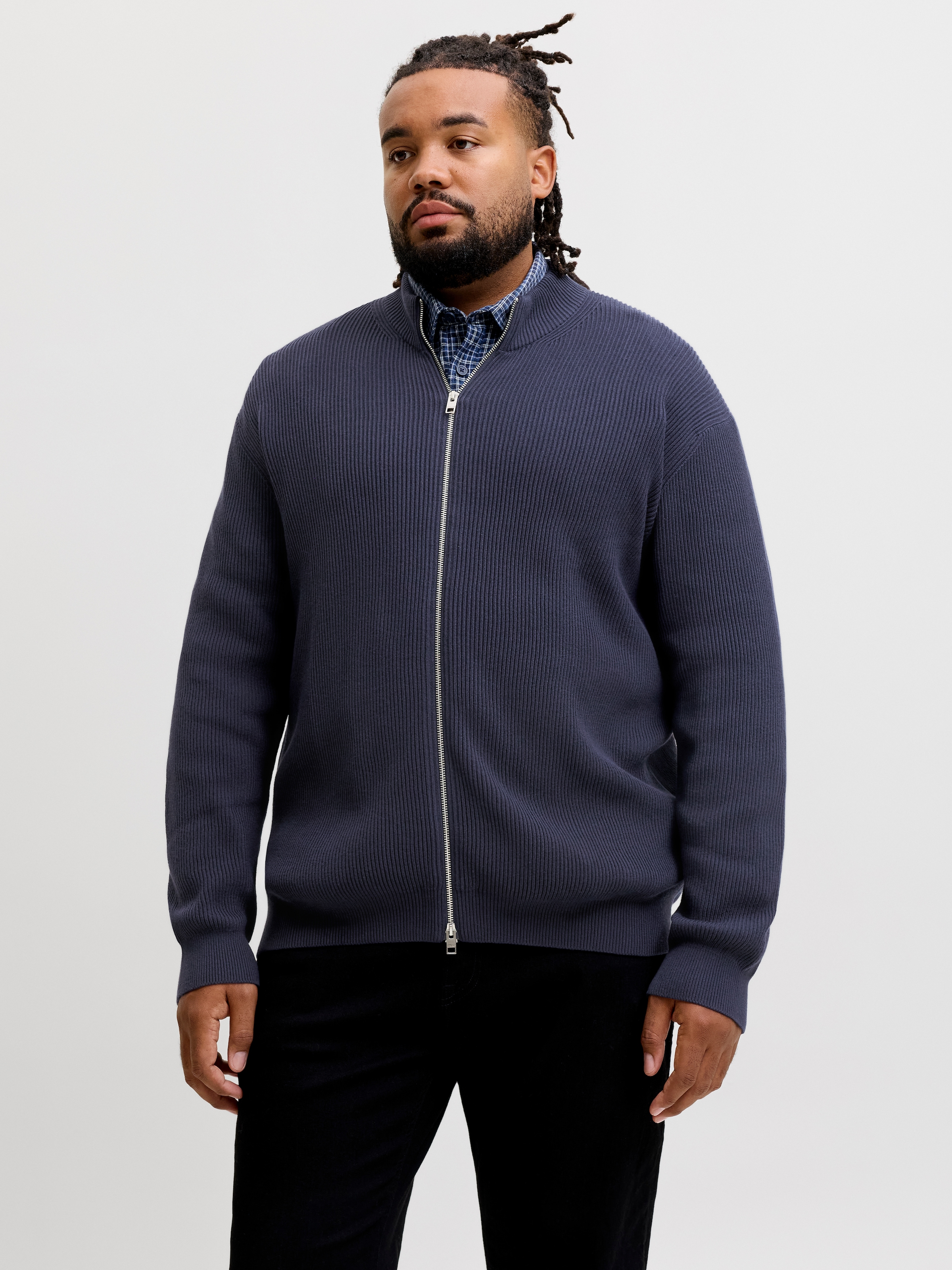 Image of Jack & Jones PlusSize Strickjacke "JJEPERFECT KNIT FULL ZIP CARDIGAN SN PLS" Baumwollmischung, mit Stehkragen