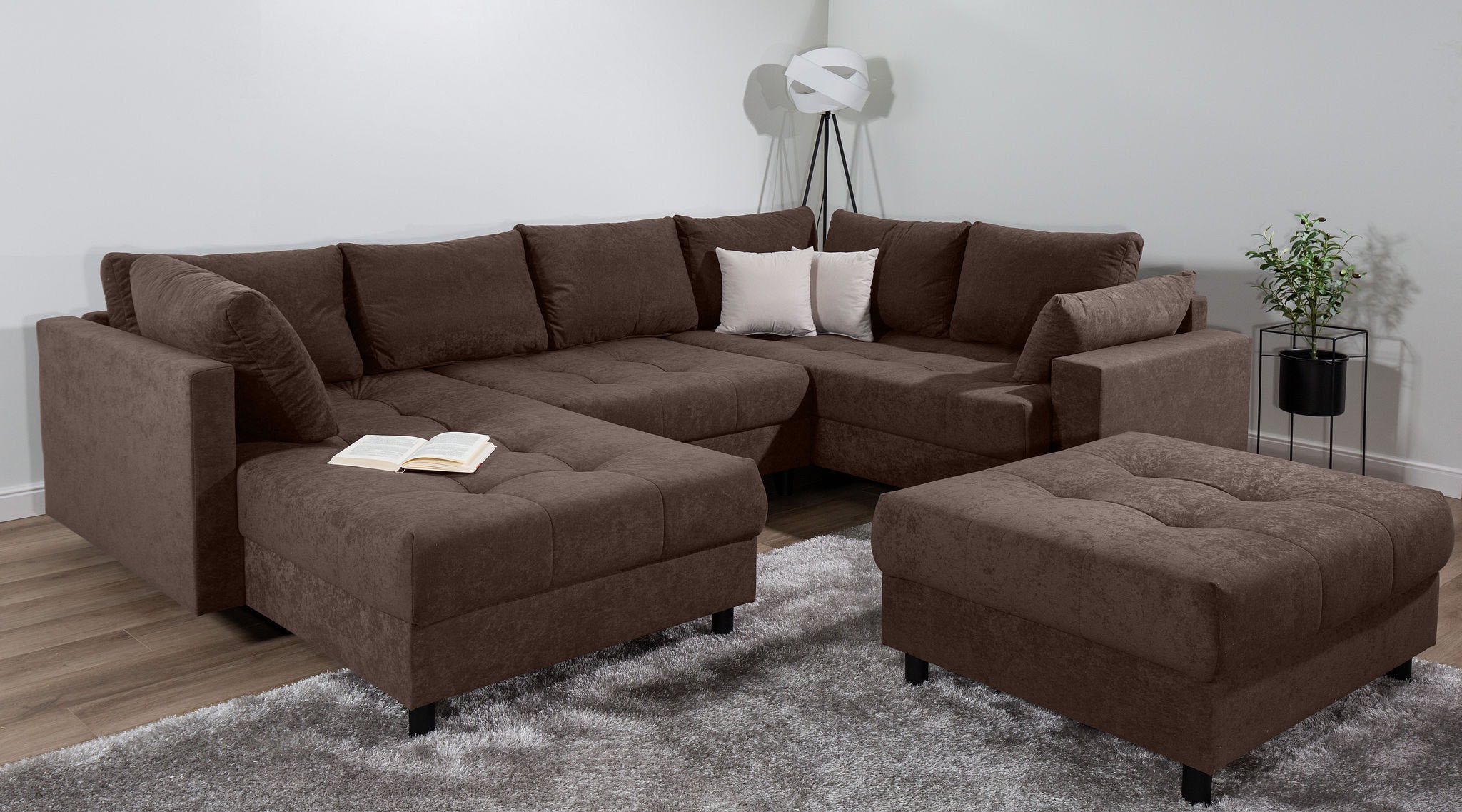 COLLECTION AB Paysage de salon »Toni U-Form, B: 298 cm« Set: Sofa & Hocker, 2 Zierkissen, Federkern