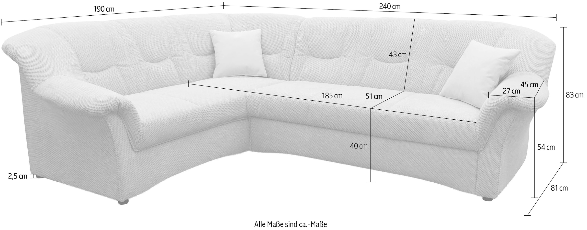 GOODproduct Canapé d'angle »Langeland 232 x 146 cm, auch mit Schlaffunktion, mit Federkern, L-Form« Canapé d'angle Langeland en forme de L, avec ressorts ensachés pour un confort d'assise accru!