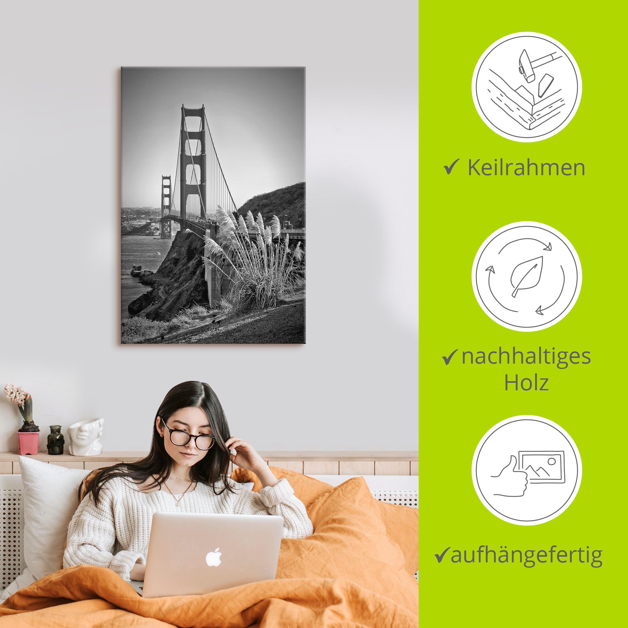 Artland Wandbild »San Francisco Golden Gate Bridge«, Amerika, (1 St.), als Leinwandbild, Poster in verschied. Grössen