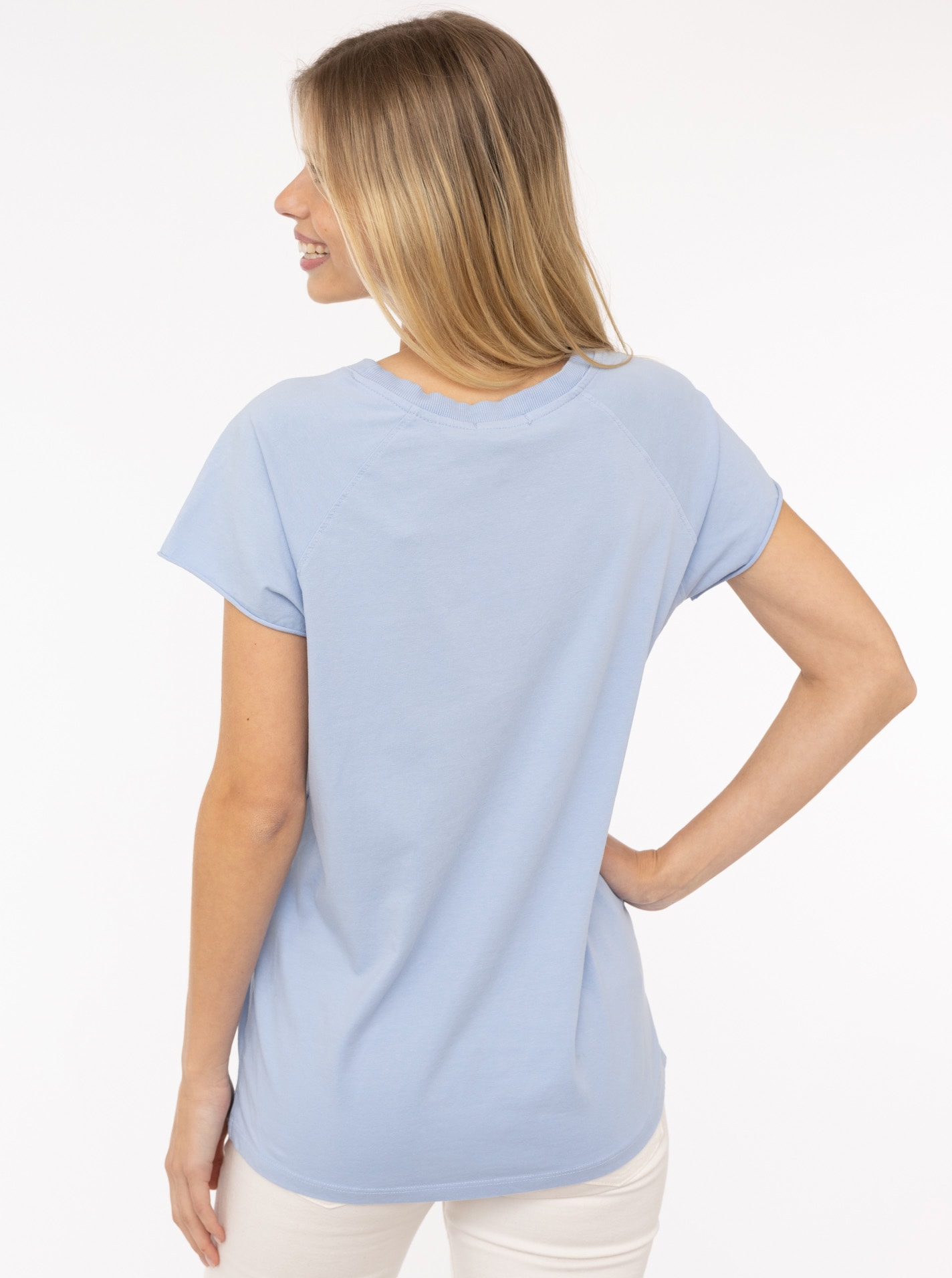 Zwillingsherz Kurzarmshirt »Oversizedshirt Stempeldruck "Positive Mind"«, mit V-Neck Ausschnitt und Stempeldruck, leicht oversized geschnitten