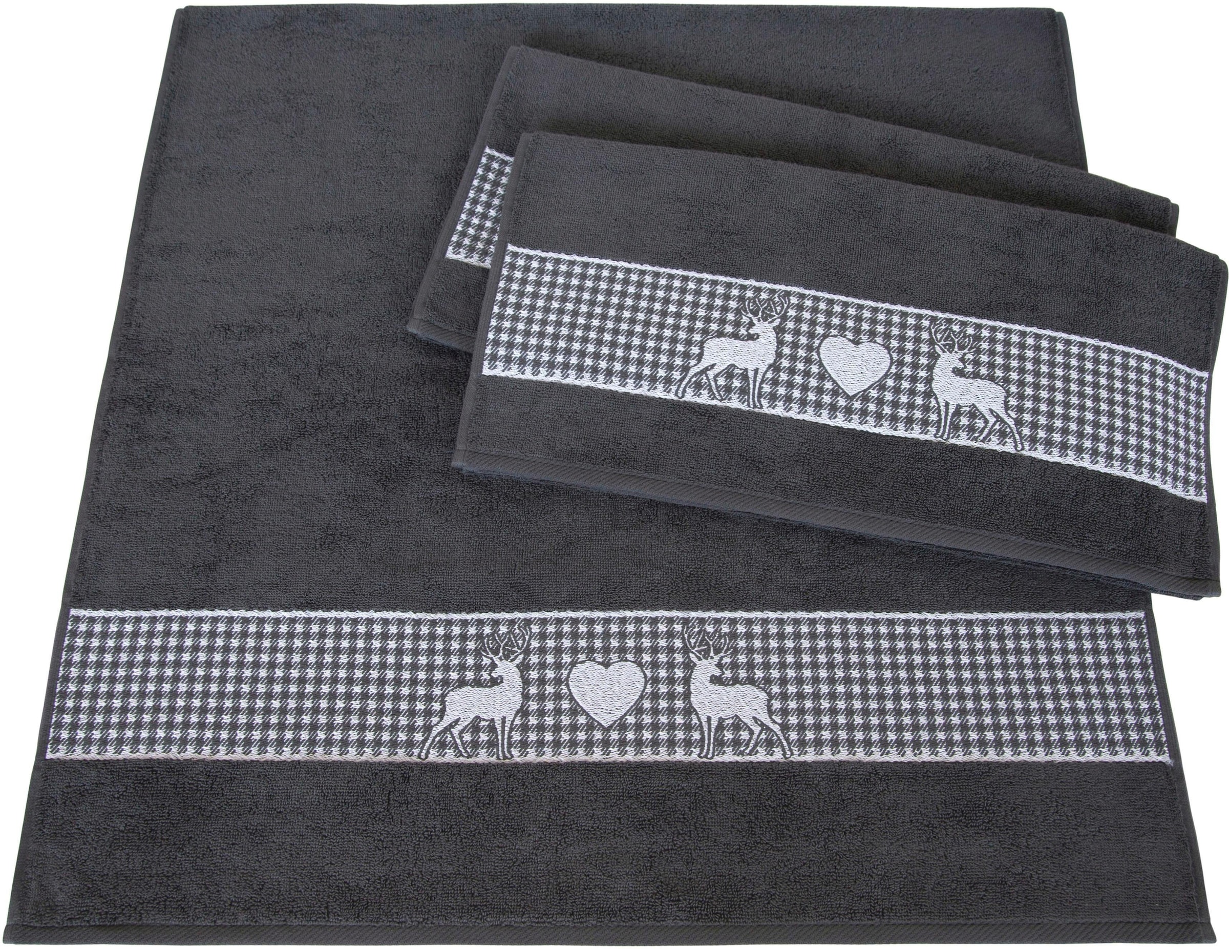 Image of Dyckhoff Handtuch Set "Oktoberfest" Set 3 Stk. Walkfrottier Made in Germany (2 Handtücher, 1 Duschtuch)