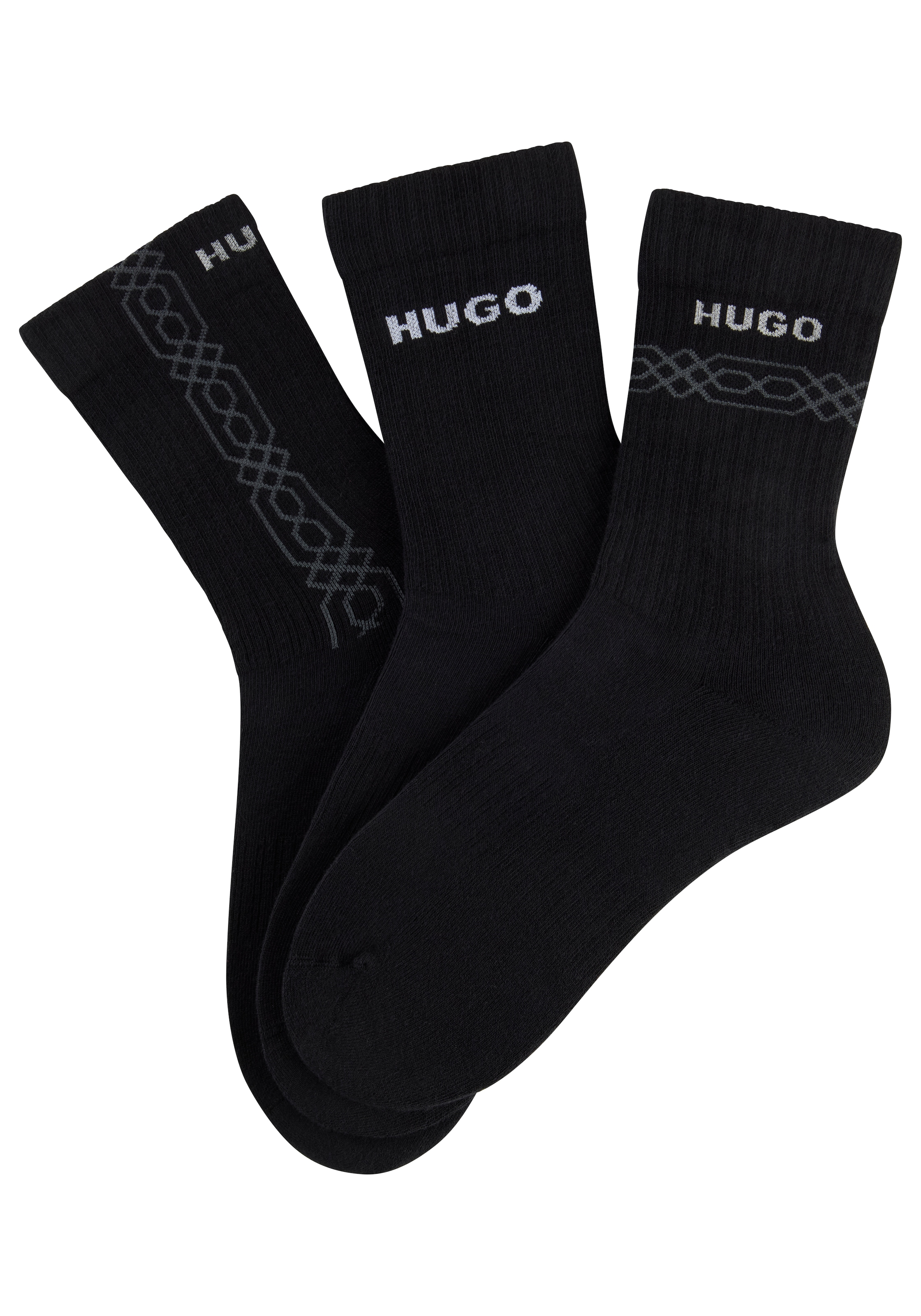 Image of HUGO Underwear Kurzsocken Packung, 3er, 3 Paar tlg. Logoschriftzug, grafisches Muster