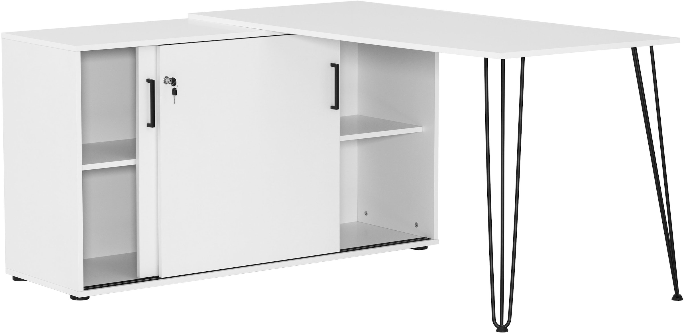 Schildmeyer Eckschreibtisch »Ekko, Breite 130 cm«, Metallbeschläge, Haarnadelfüsse, Tischplatte beliebig montierbar
