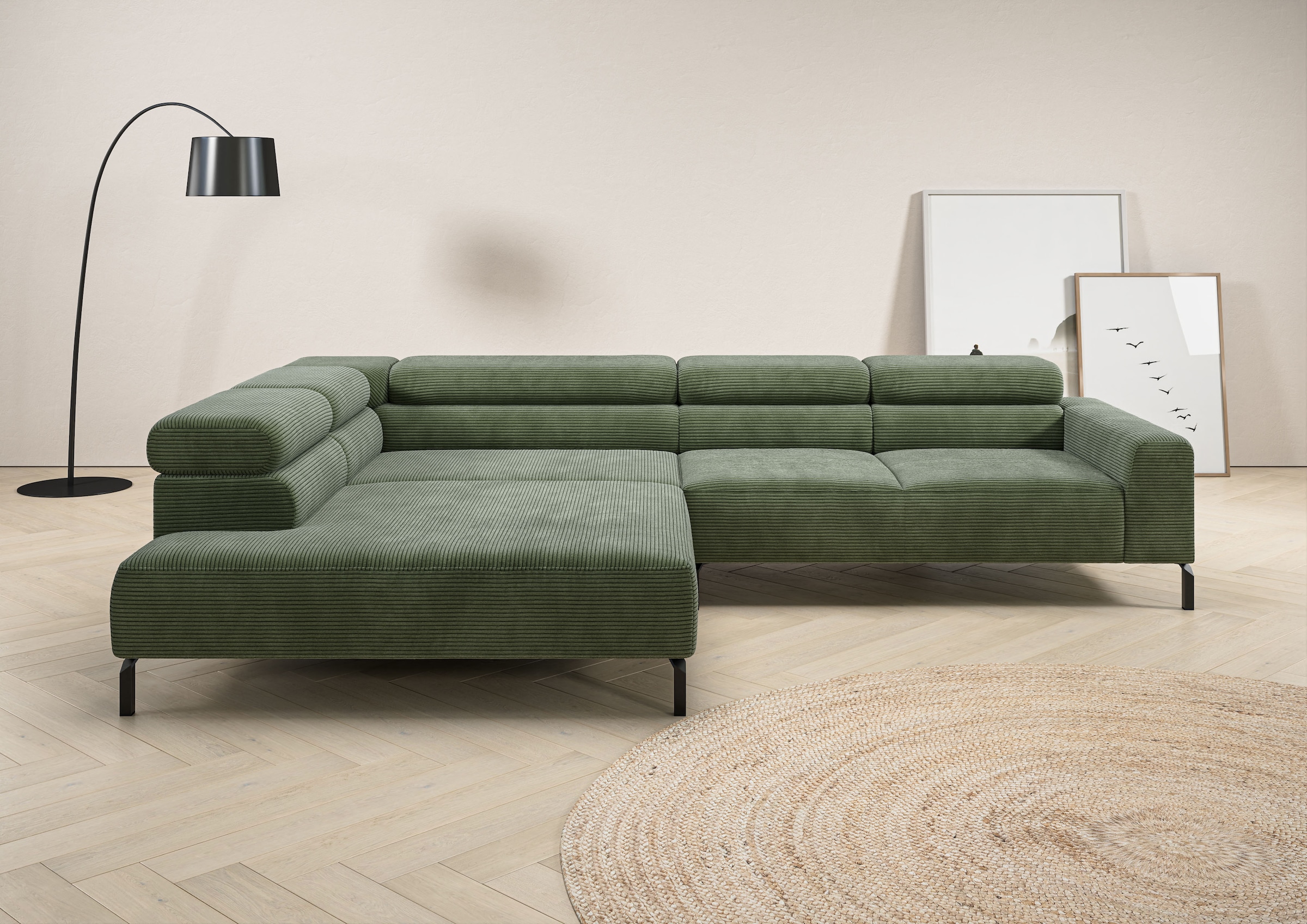 Image of Home affaire Ecksofa "Antonelli, L-Form, inkl. Kopfteilverstellung, Breite 312 cm, bequem" mit elektrischer Sitztiefenverstellung, in Cord, oliv