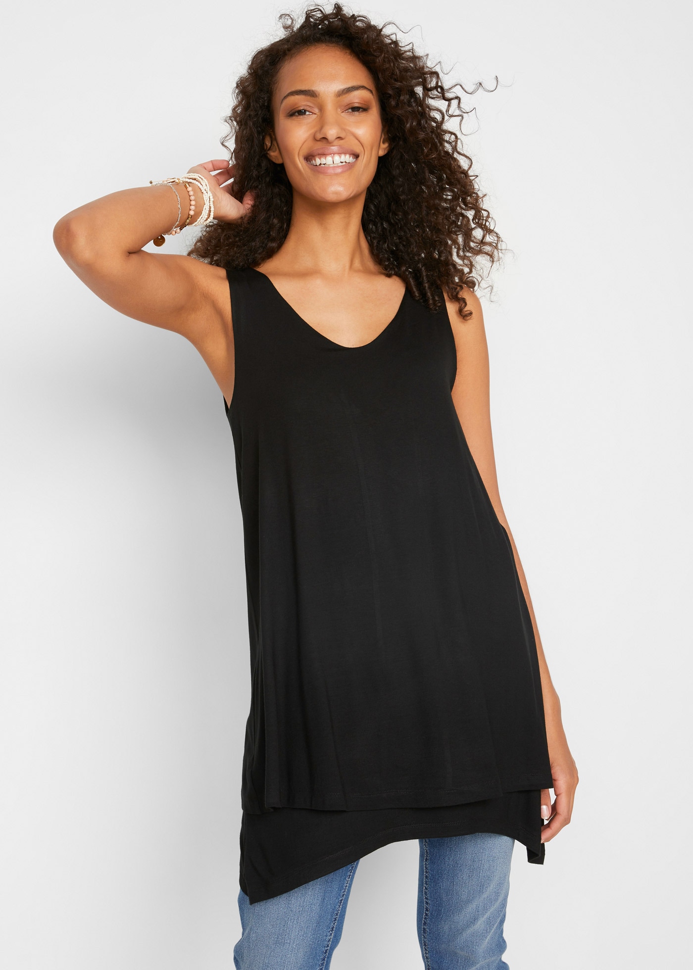 Image of bonprix Longtop "Doppellagiges Long-Top aus Viskose-Mix" A-Linie, doppellagiges Design und Zipfelsaum, mit V-Ausschnitt