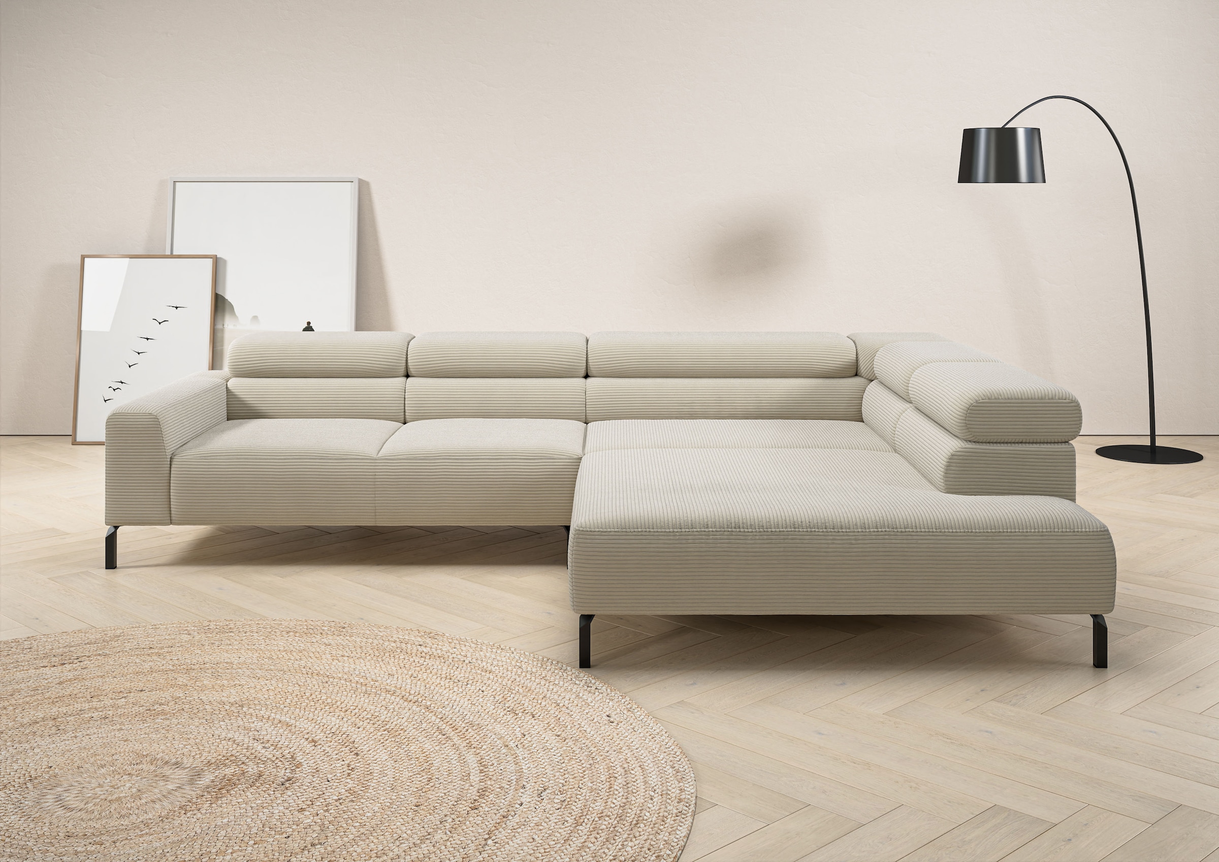 Image of Home affaire Ecksofa "Antonelli, L-Form, inkl. Kopfteilverstellung, Breite 312 cm, bequem" ohne Sitztiefenverstellung, in Cord, natur