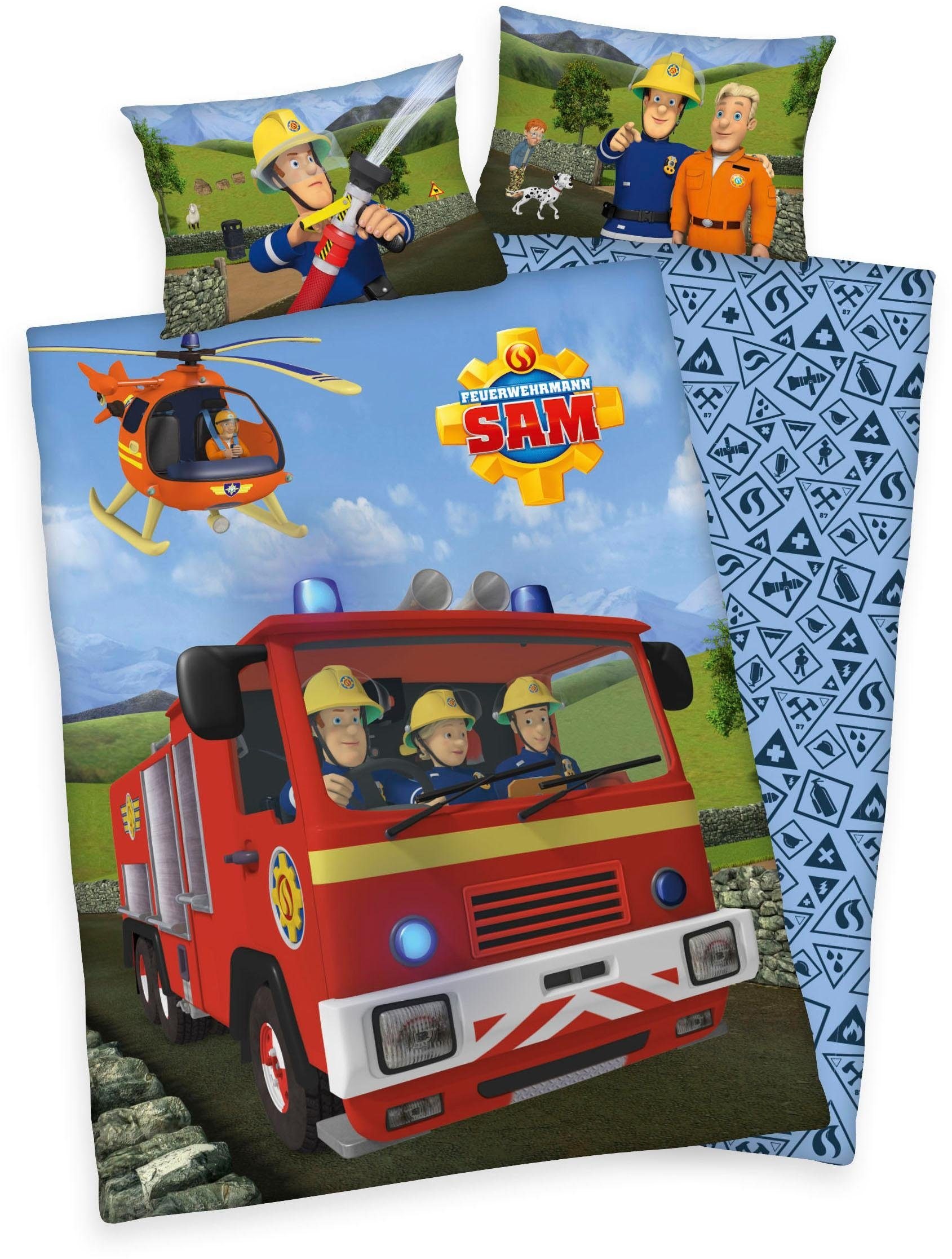Image of Feuerwehrmann Sam Babybettwäsche "Feuerwehrmann Sam" 2 Stk. mit Löschzug und Helikopter