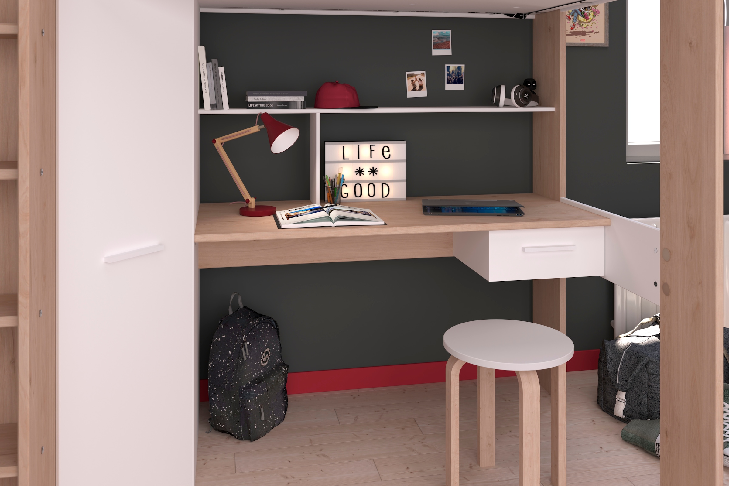 Parisot Hochbett »Heavy«, ALL-IN-ONE, mit Kleiderschrank, Schreibtisch, Leiter, Stauraum