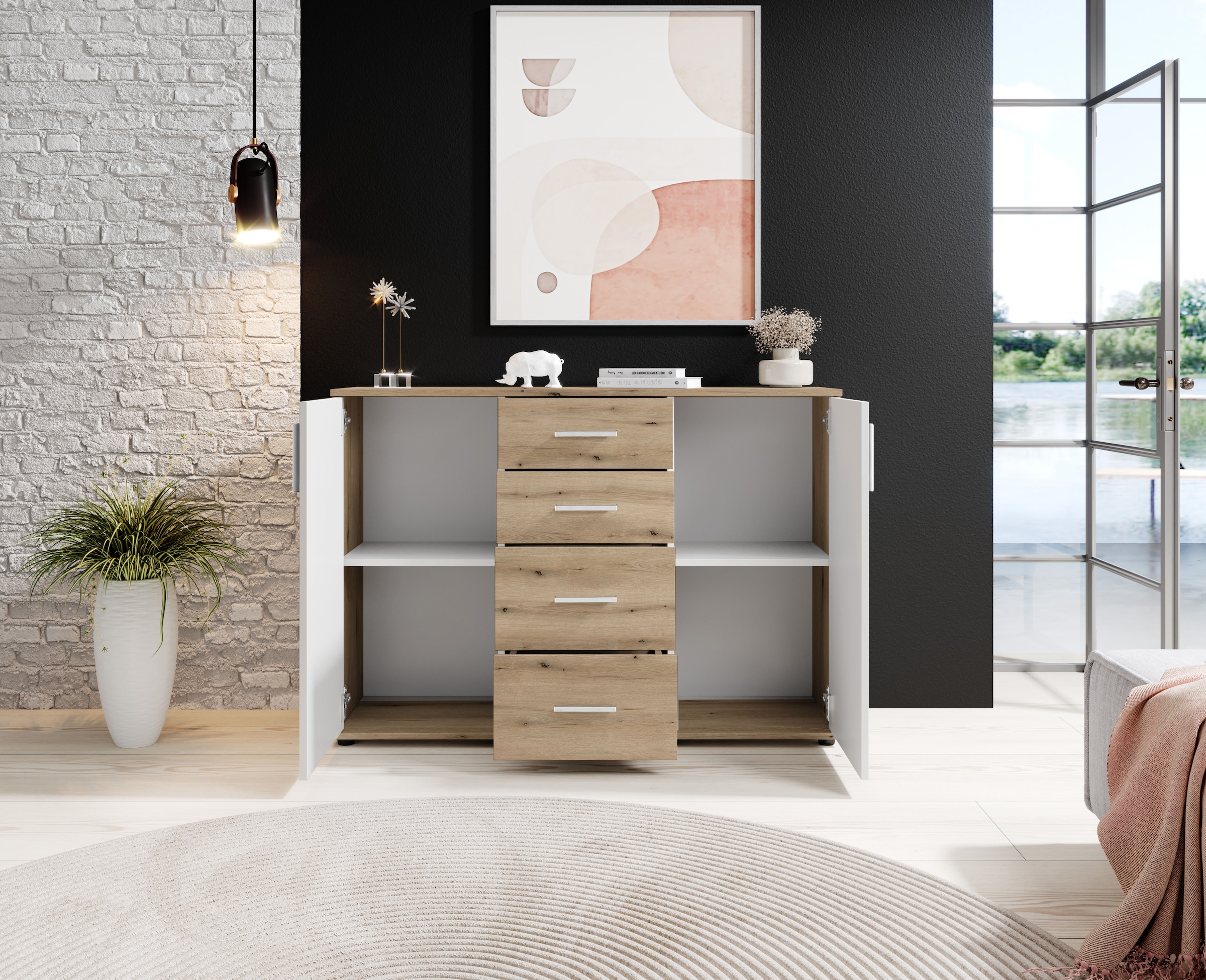 HBZ Kommode »BC-Drift-2, Sideboard Stellmass 120x84x35 cm« 1 Stk. tlg. Sideboard mit 2 Türen, 4 Schubkästen, 2 Einlegeböden