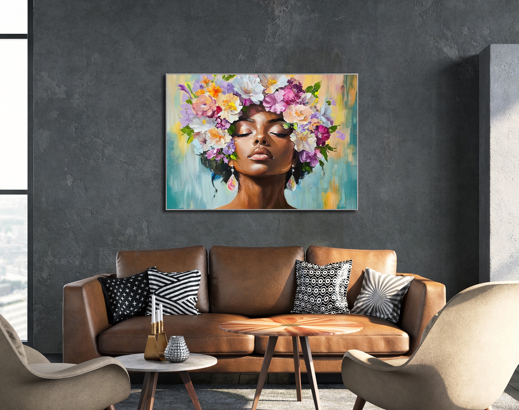 Bönninghoff Ölgemälde »handarbeit gerahmt FRAU 78x118 cm – Wandbild Deko elegant« Blumen | Frau | Portrait 1 Stk. tlg. handgefertigt, jedes Bild ein Unikat, Schattenfugenrahmen