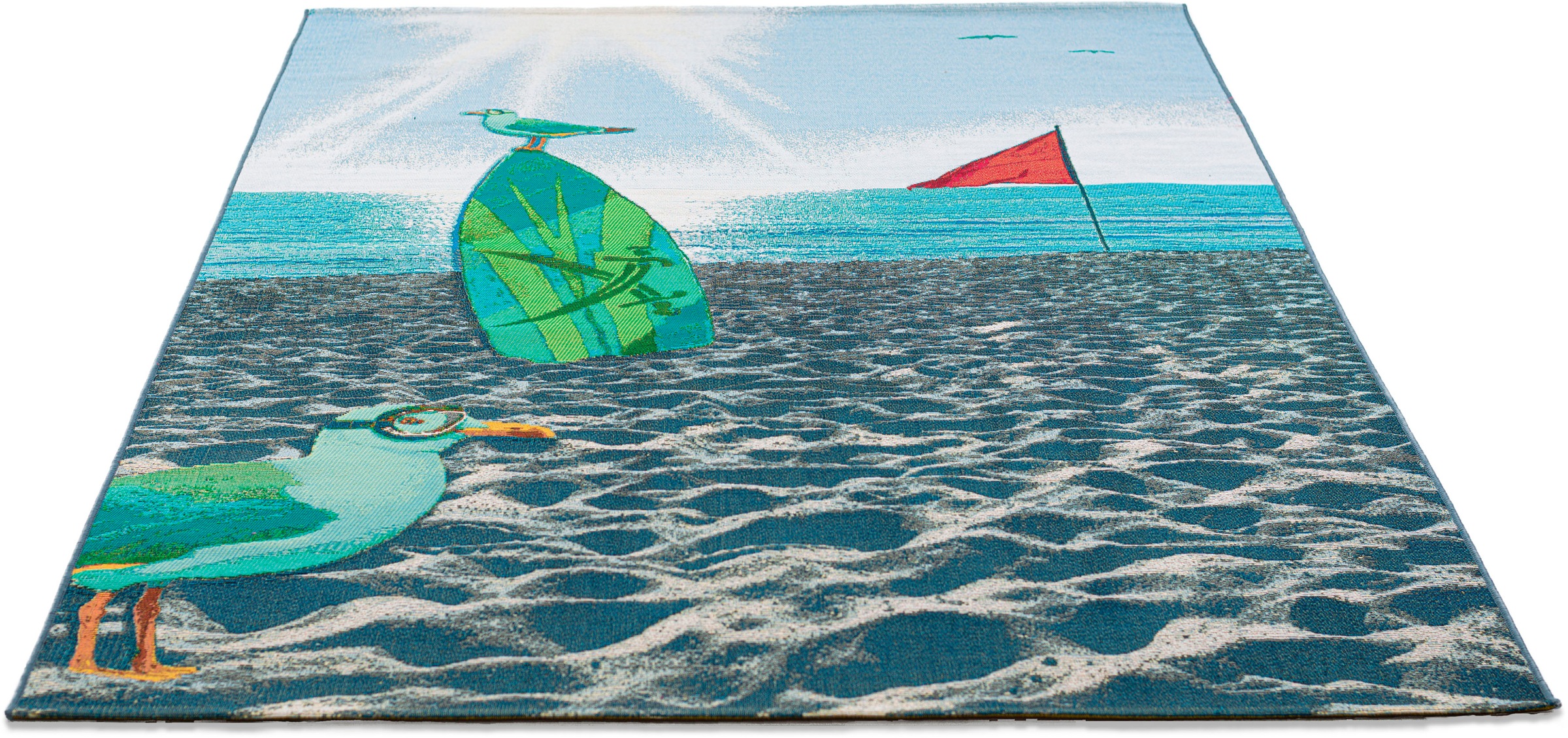 Image of Sansibar Teppich »Rantum Beach SA-021«, rechteckig, 5 mm Höhe, Flachgewebe, modernes Design, Motiv Strand & Surfbrett, In- & Outdoor geeignet, ideal im Wohnzimmer, Schlafzimmer & Kinderzimmer bei Ackermann Versand Schweiz