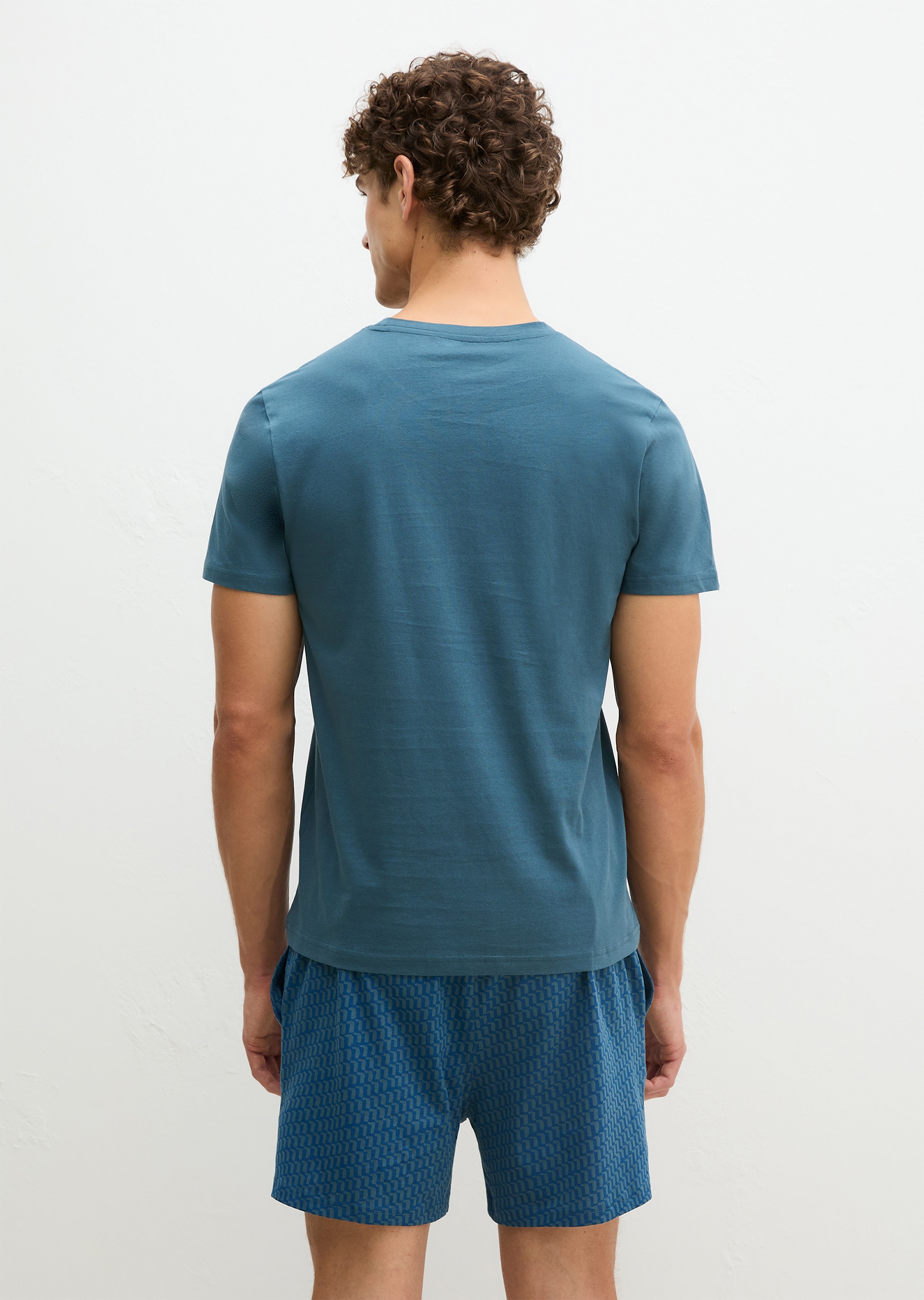 Marc O'Polo Shorty 2 pièces mit kurzem Arm, Rundhalsausschnitt und gemusterter Hose