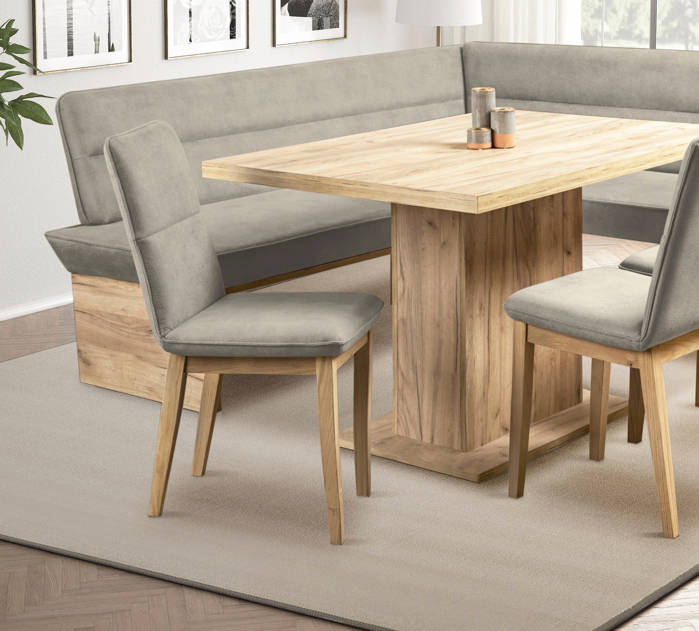 GOODproduct Eckbankgruppe »Beluna + Cross Essecke Sitzgruppe Eckbank Küchenbank BESTSELLER« Set, Eckbank, 2 Stühle und Tisch, 4 Stk. tlg. Sitzgruppe Esszimmer Stühle Tisch und Bank bequem gepolstert