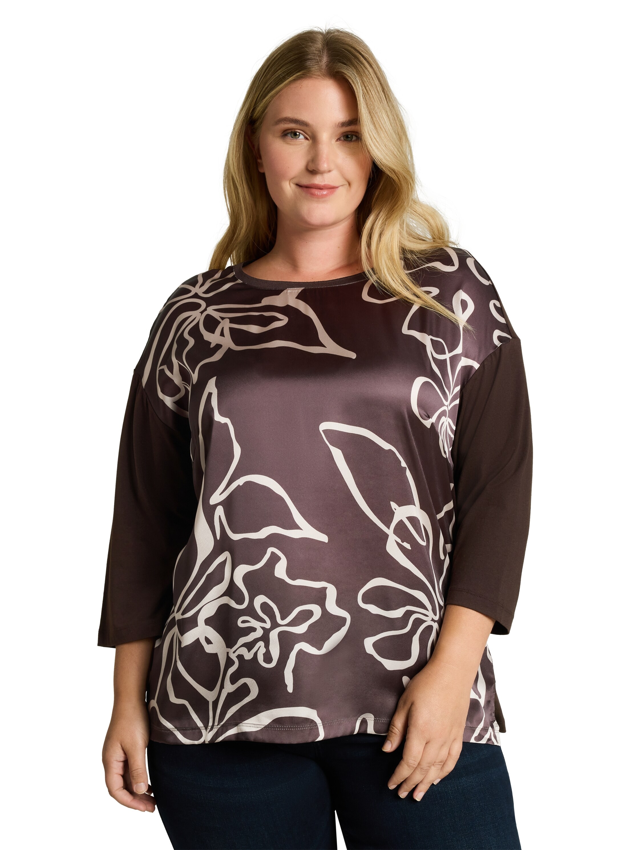 Image of TOM TAILOR PLUS 3/4-Arm-Shirt mit grafischem Muster / Glänzende Front / Grosse Grössen