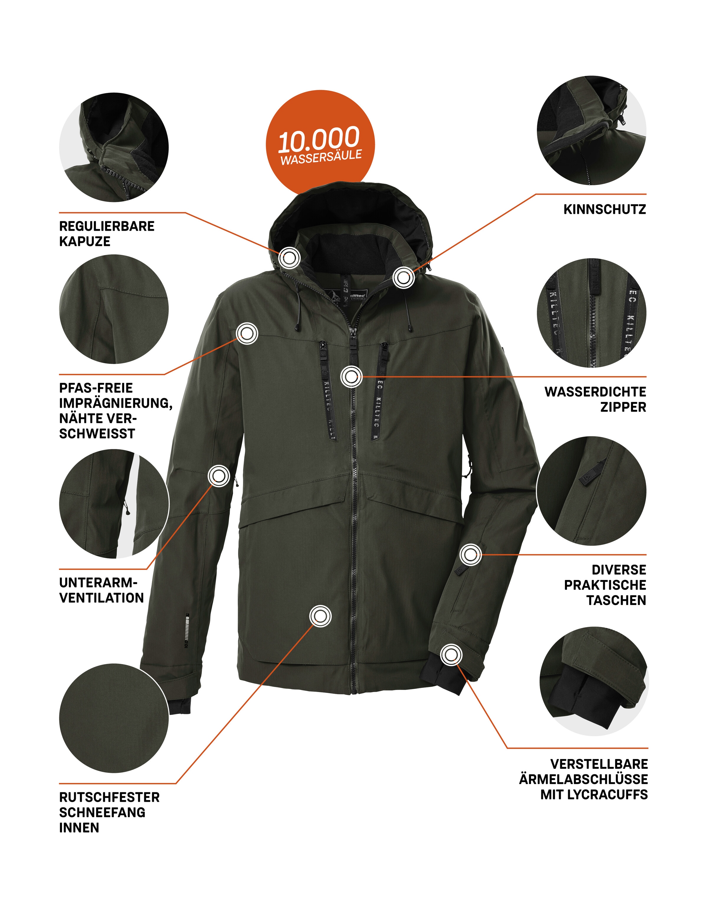 Killtec Veste de ski »KSW 55 MN SKI JCKT« Wasserdichte, atmungsaktive Skijacke mit verschweissten Nähten