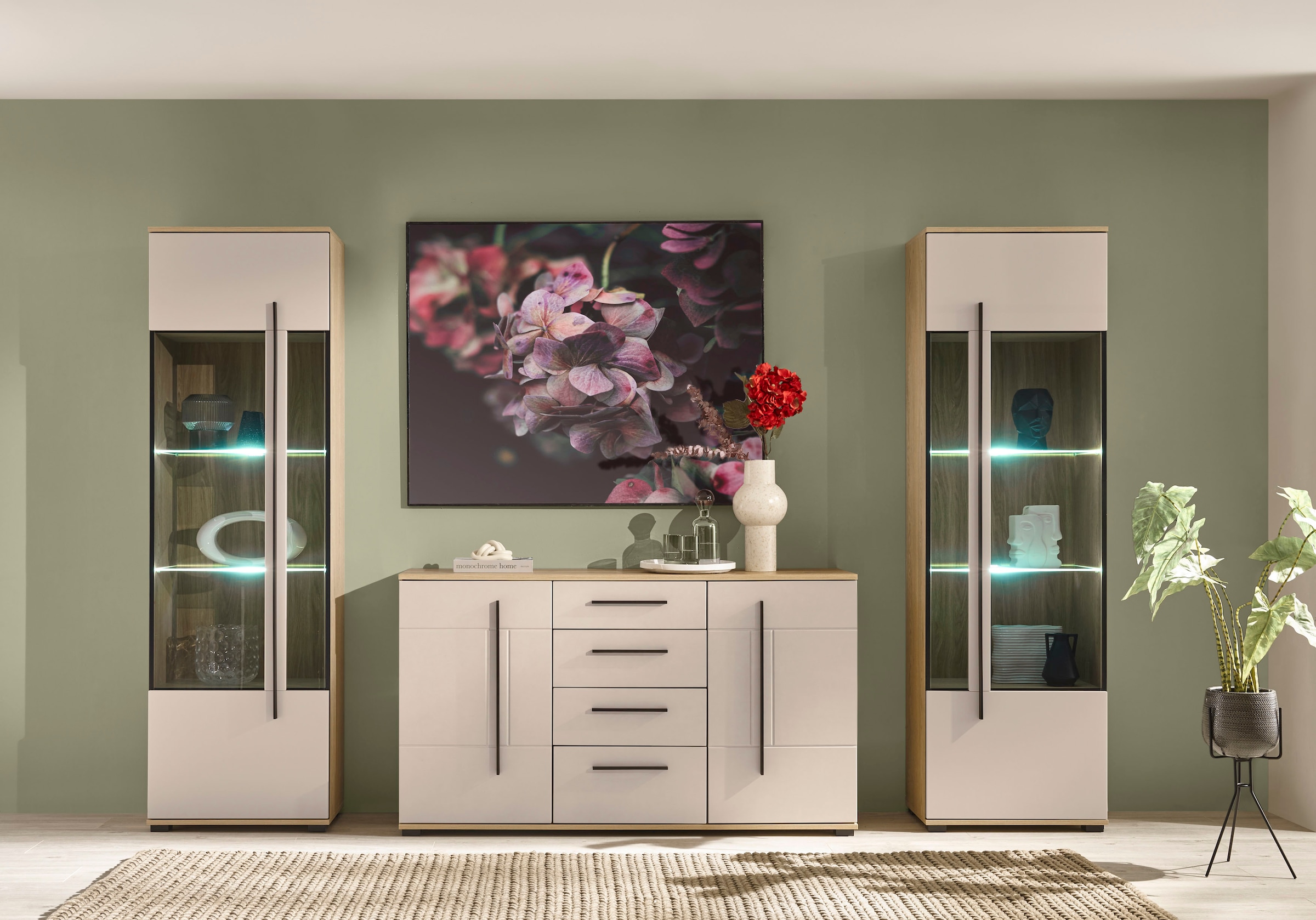 Home affaire Meuble mural »Cantara, Anbauwand, Wohnzimmer-Set, in Eiche Evoke, Weiss oder Kaschmir« Ensemble, 