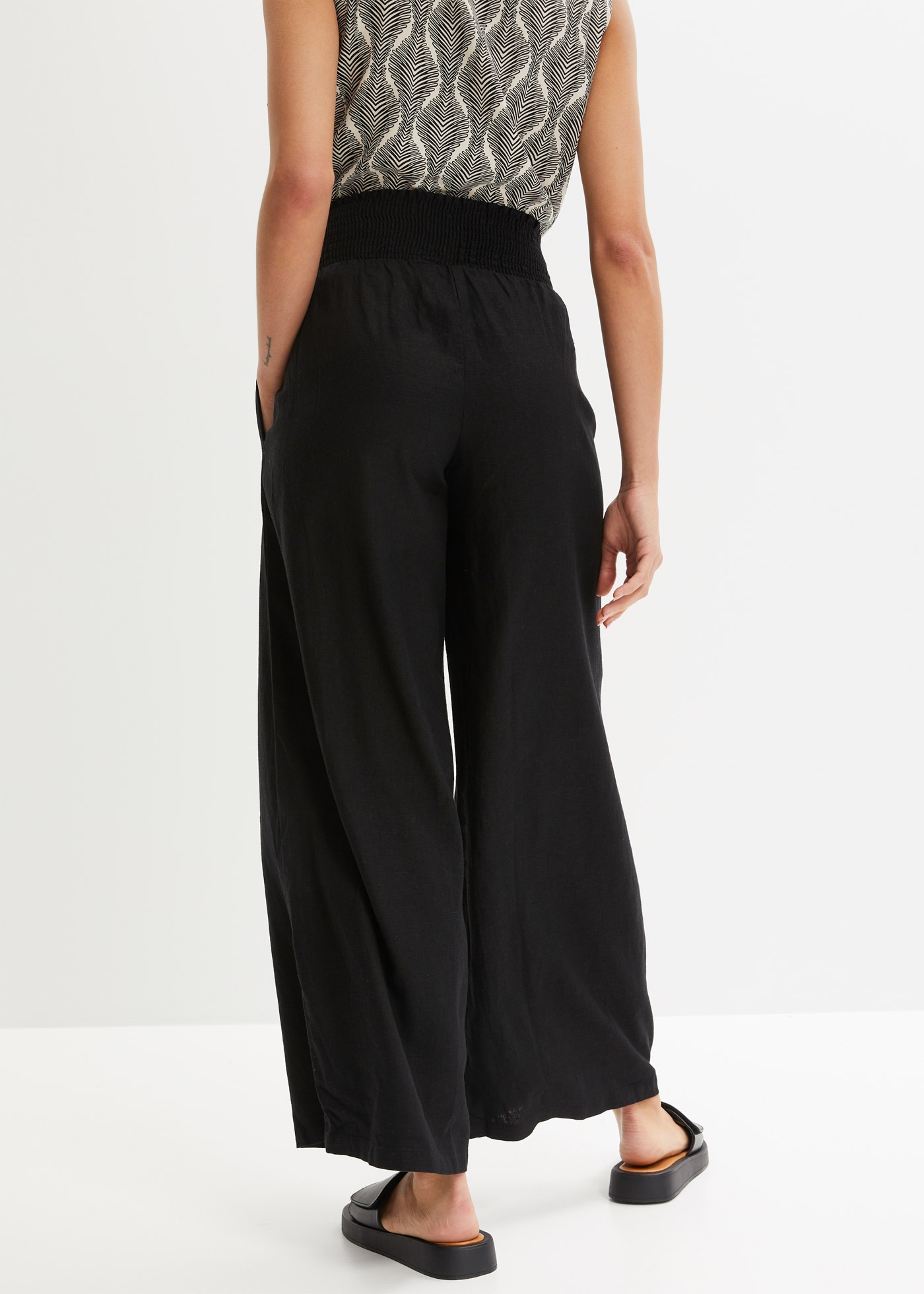 bonprix Marlene-Hose  Mix aus Leinen und Viskose, gesmokter Bund mit Knopfdetail, Loose Fit