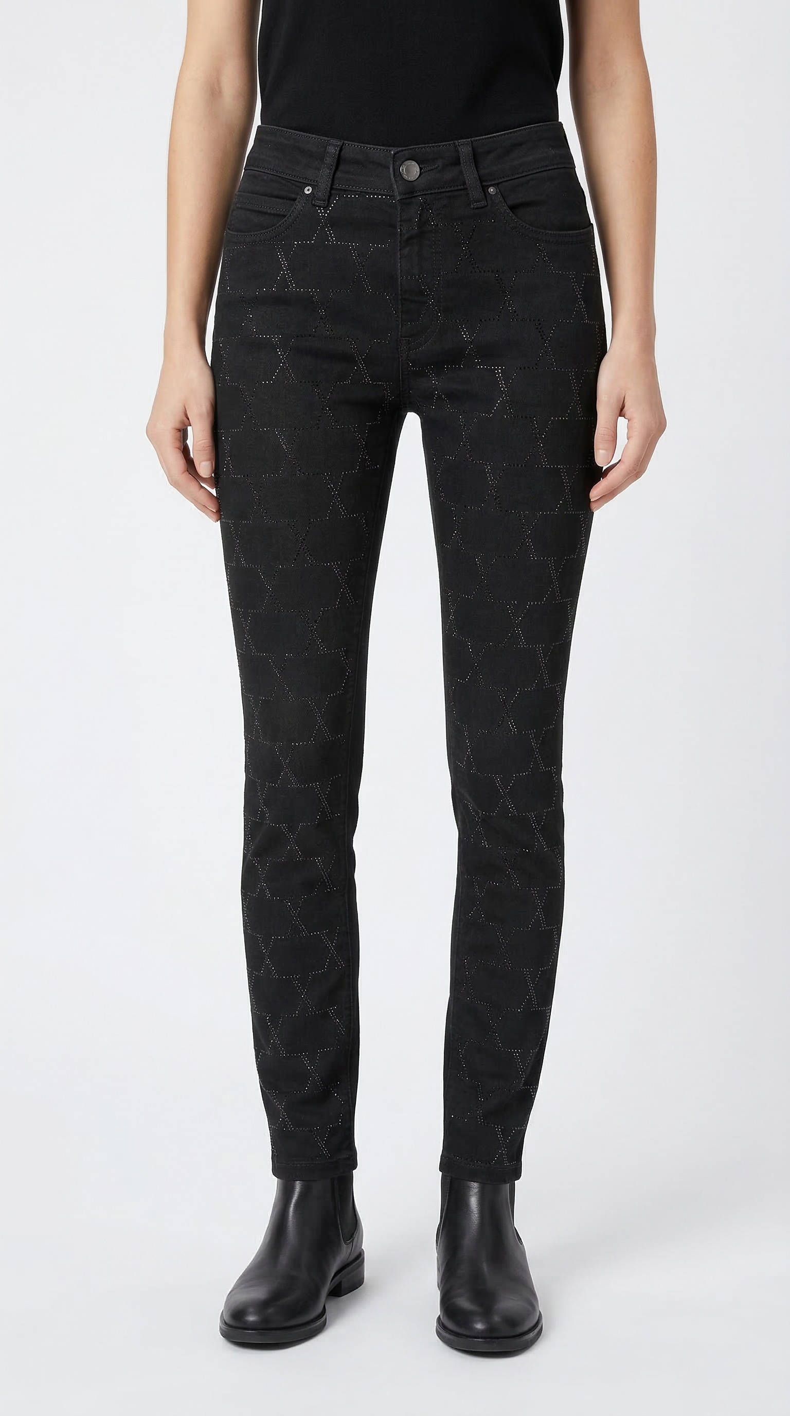 Image of MAC Skinny-fit-Jeans "DREAM SKINNY chain glitter" mit Glitzersteine Muster