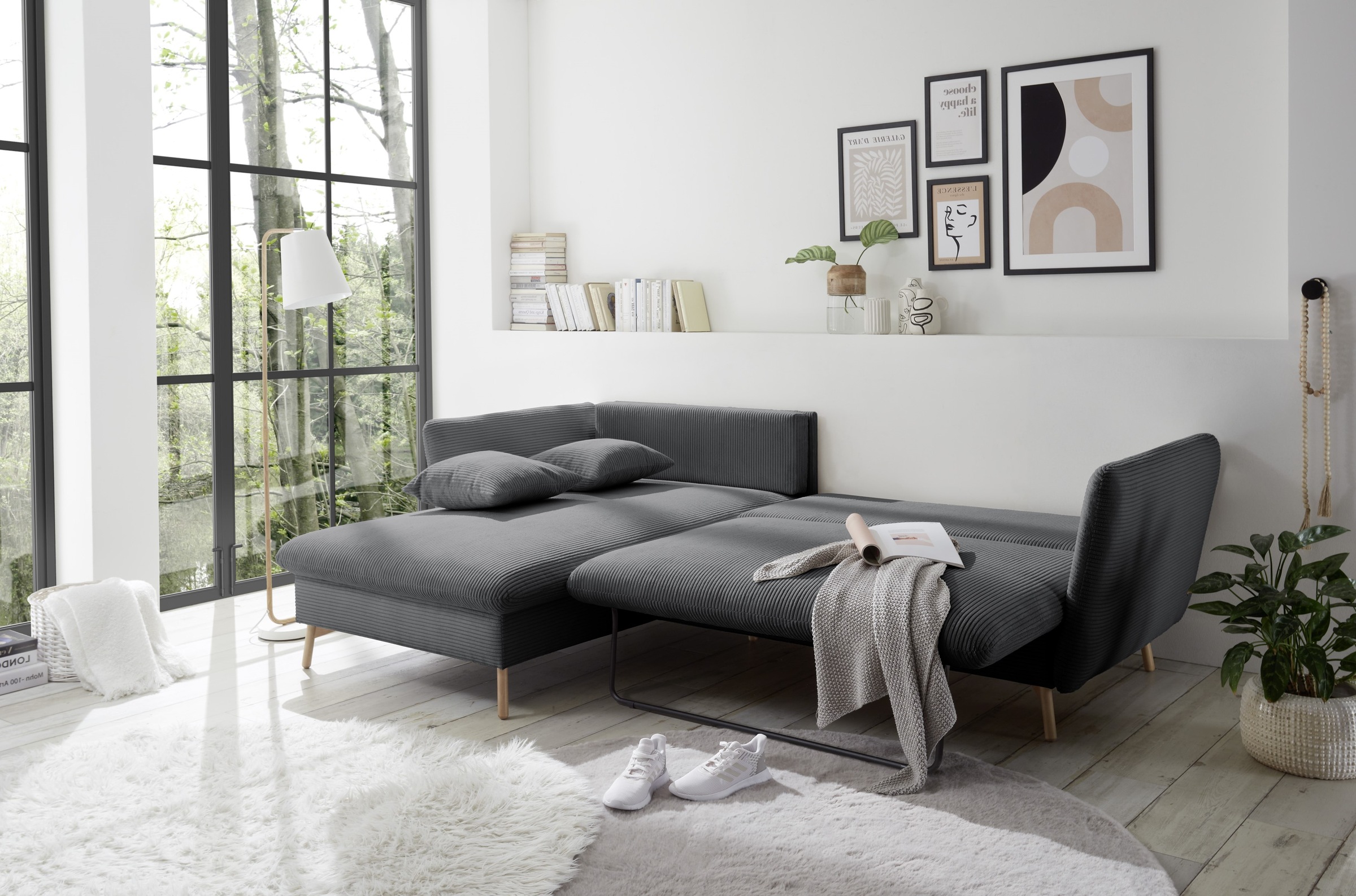 andas Ecksofa »MERLE, 258 cm, L-Form, traumhafter Cord,«, mit Bettfunktion und Bettkasten, Liegefläche 224 x 139