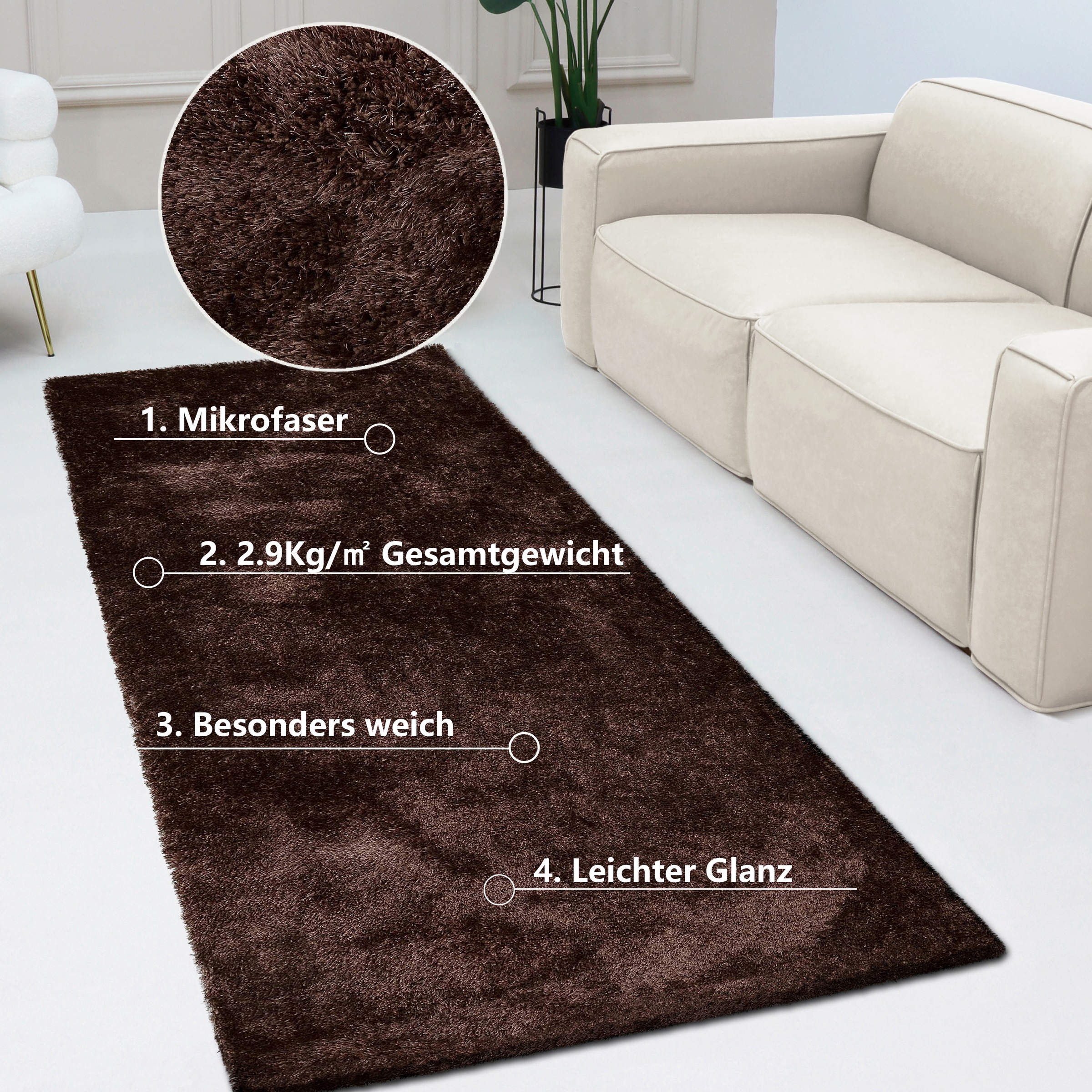 Bruno Banani Hochflor-Läufer »Dana Teppich, Kundenliebling«, rechteckig, 30 mm Höhe, Brücke, uni, weich, Mikrofaser, Diele, Flur, Wohnzimmer, Schlafzimmer