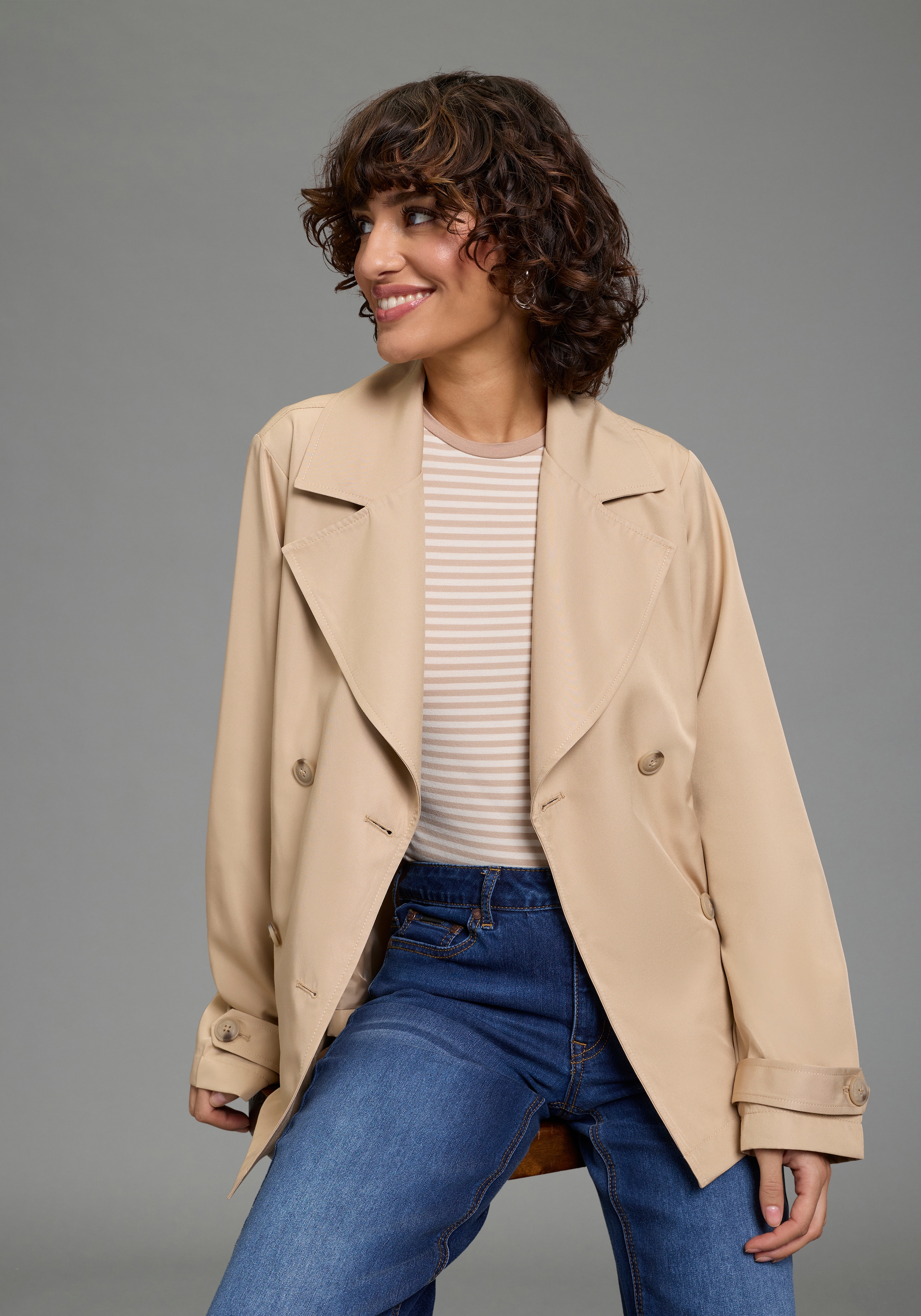 Image of Laura Scott Kurzjacke kurzer Trenchcoat, Übergangsjacke, zweireihiger Verschluss