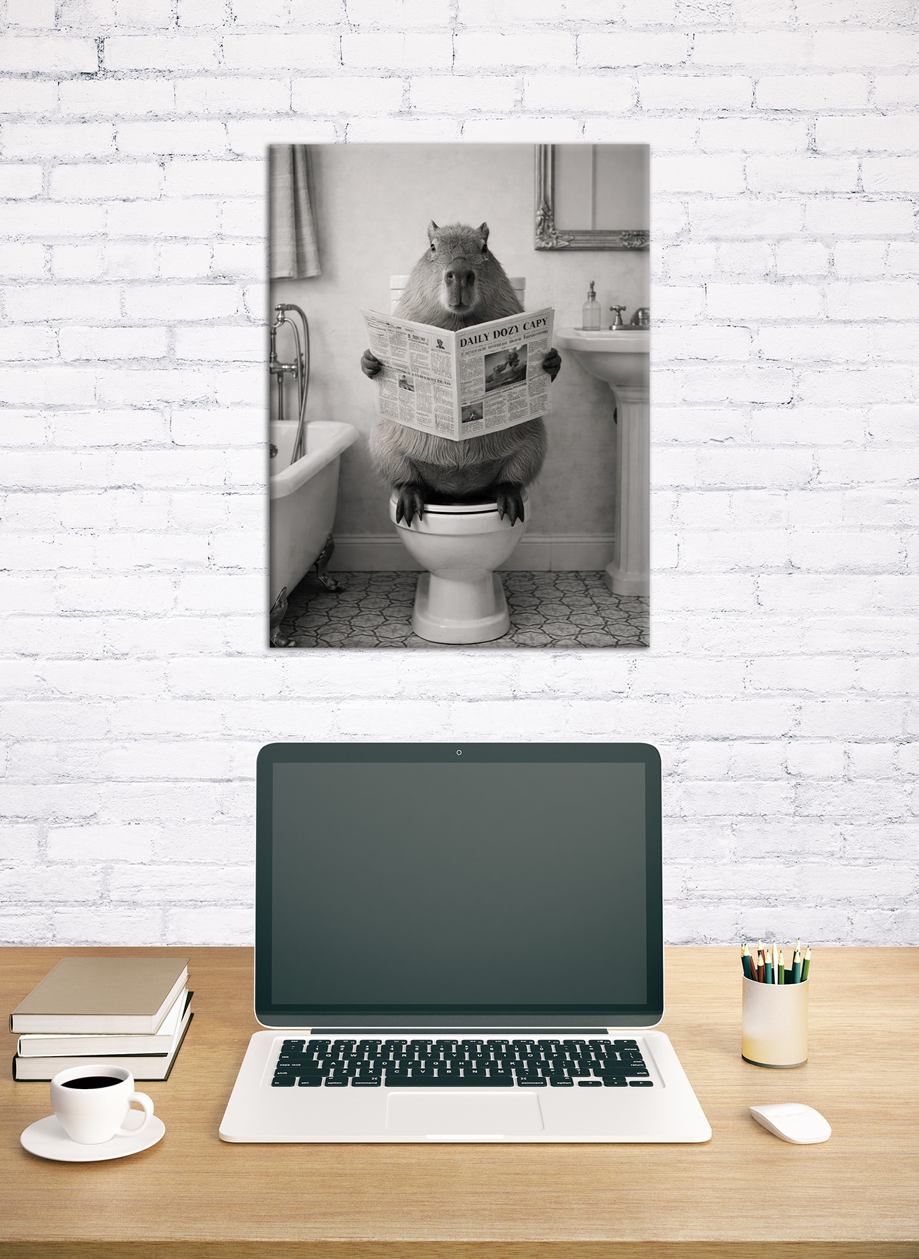 Bönninghoff Bild »Wandbild CAPYBARA AUF WC 46x61 cm – Leinwandbild Keilrahmen Deko« Humor | Tiere auf Keilrahmen gespannt