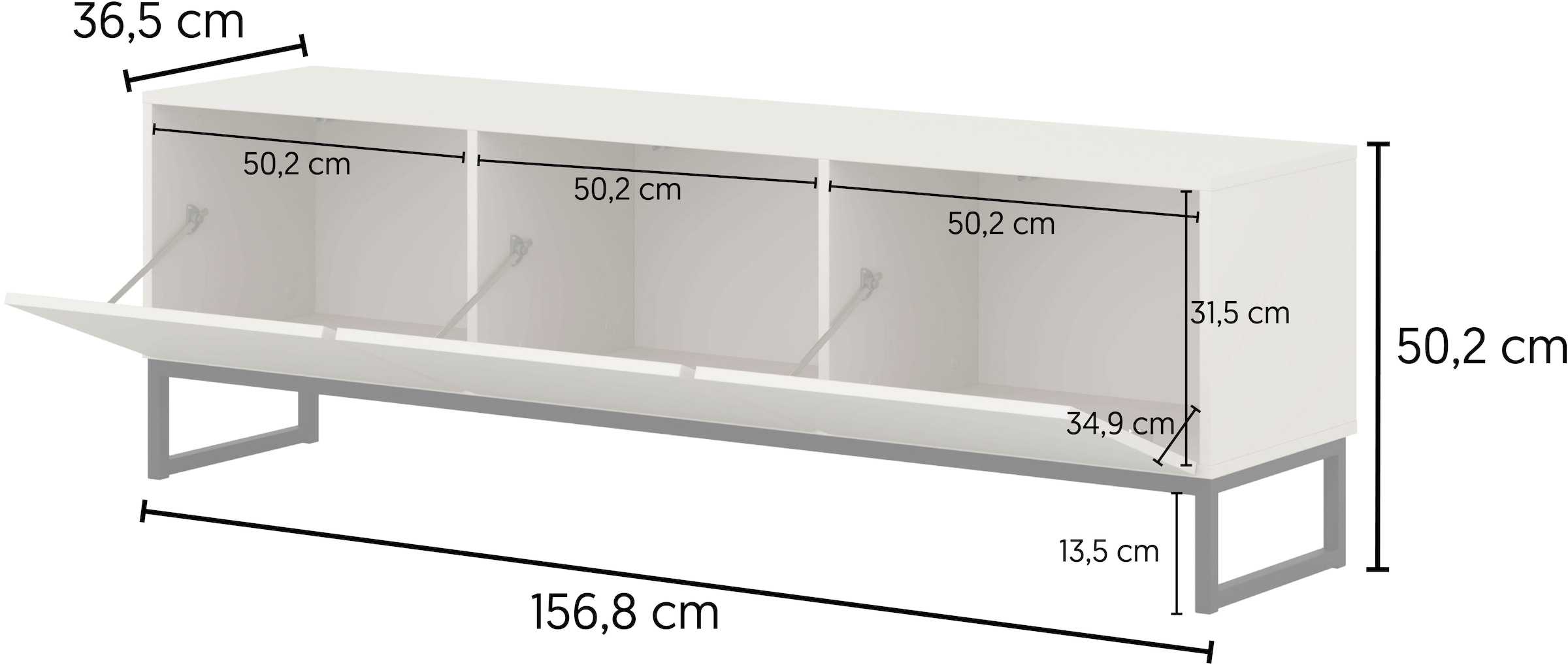 GOODproduct Lowboard »Loft, Breite 157 cm, TV-Board 3 Klappen, Metallkufen« TV-Kommode mit viel Stauraum, push-to-open-Funktion