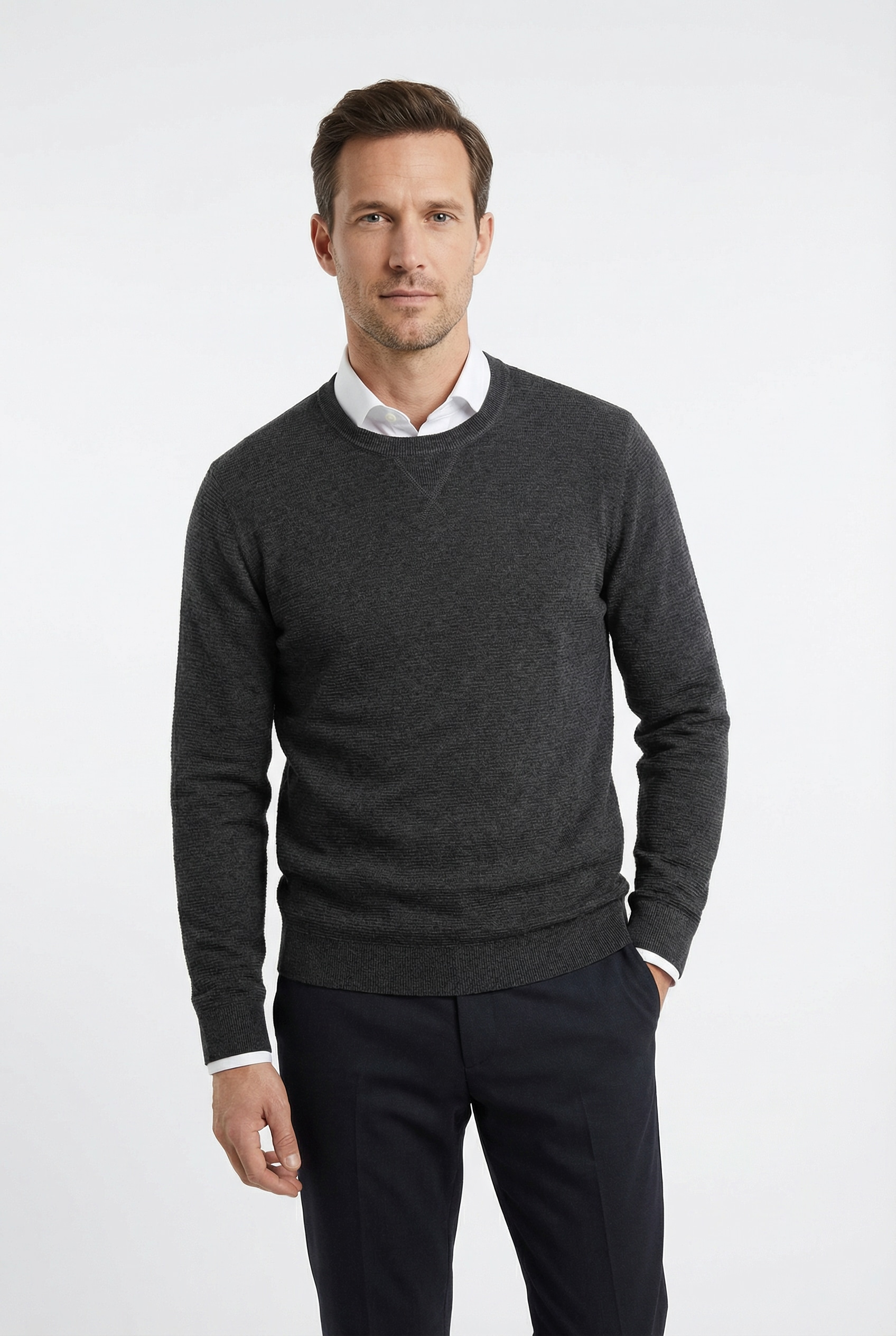 OLYMP Pull à col rond »OLYMP Strick Casual« mit modischem Strukturmuster