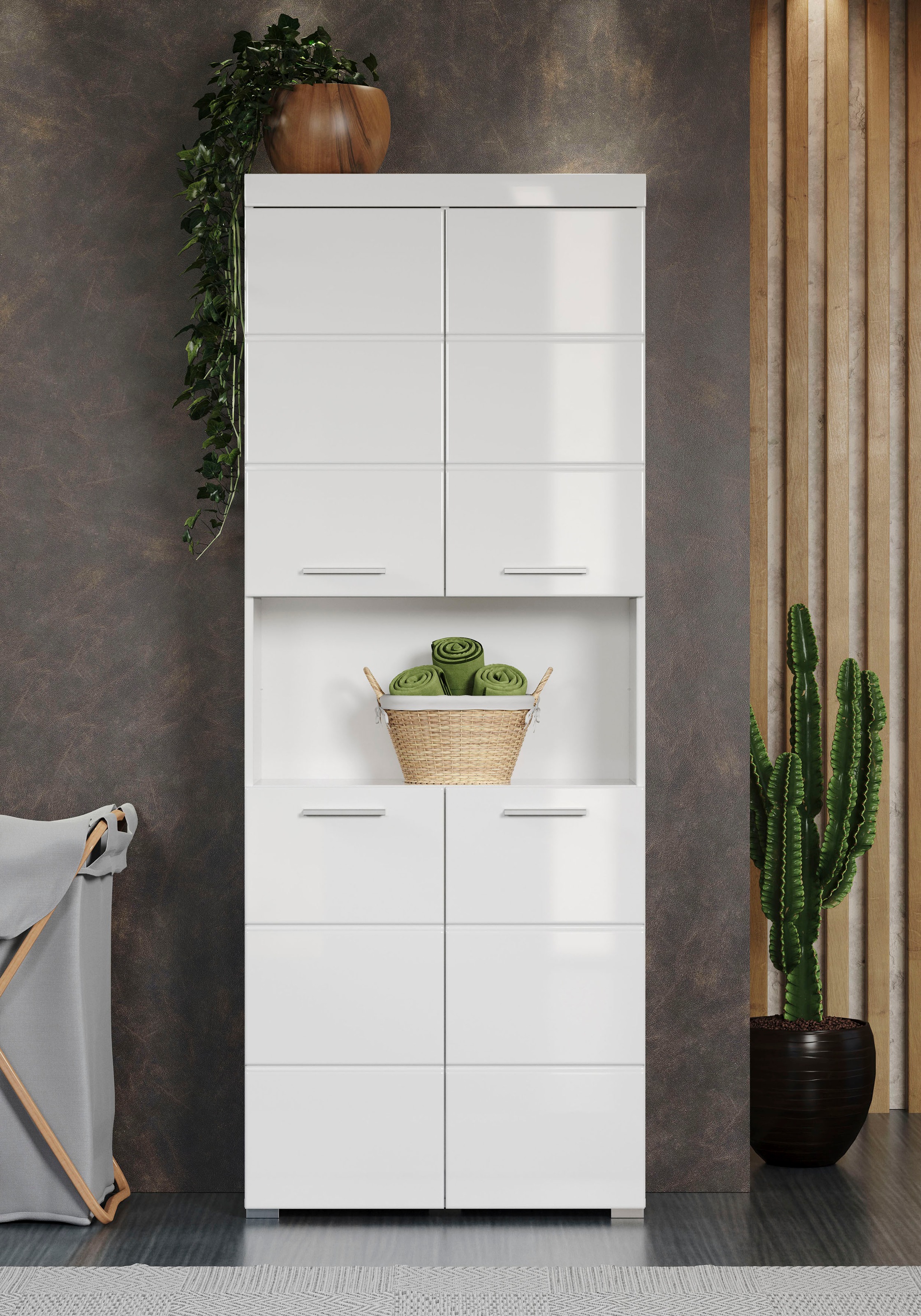 welltime Hochschrank »Avena«, Badschrank 4-türig mit o. Fach und 4 Einlegeböden - B/T/H 73/31/190 cm