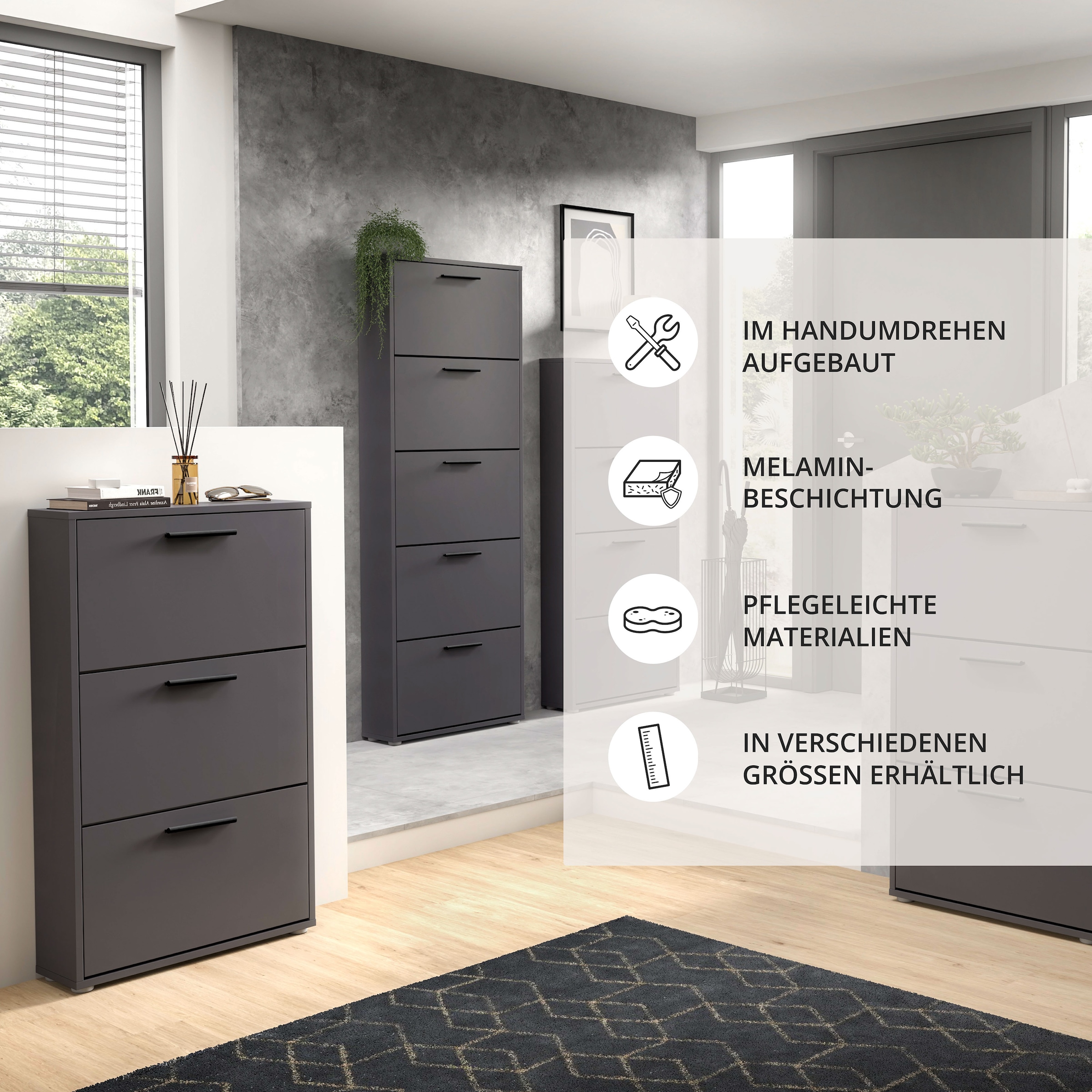 HBZ Commode à chaussures »Sam Schuhkipper, Schuhschrank BxHxT 59x169x17 cm« 1 cuis tlg. mit 5 Klappen