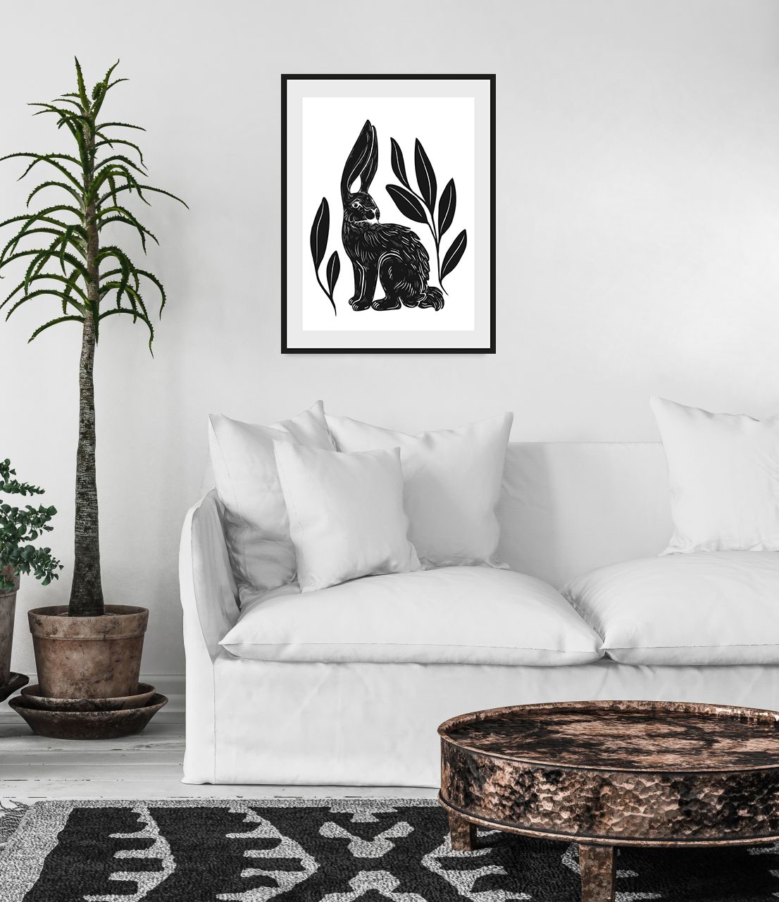 queence Bild »Aino«, Hase-Hasen-Schwarz-Weiss-Kunst-Haustiere, (1 St.), HD Premium Poster-Druck inkl. Holzrahmen