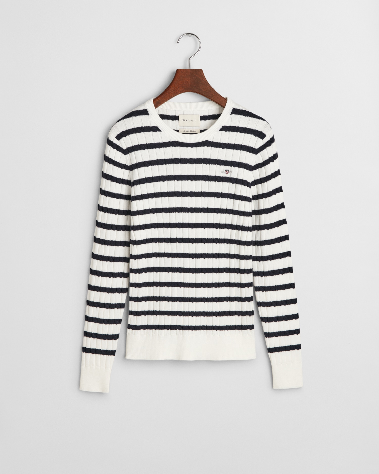 Gant Rundhalspullover »STRETCH COTTON CABLE STRIPE C-NECK«