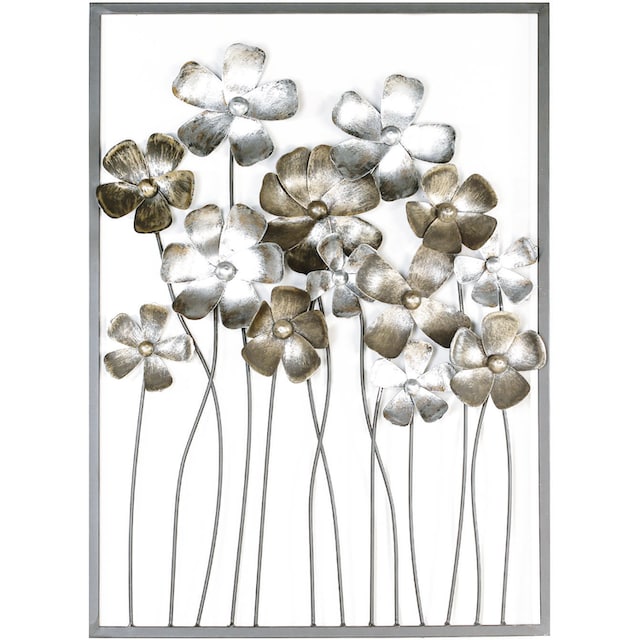 GILDE Wanddekoobjekt »Wandrelief Fleurs, braun/champagnerfarben«, Wanddeko,  aus Metall, Blumen, dekorativ im Esszimmer & Wohnzimmer günstig!