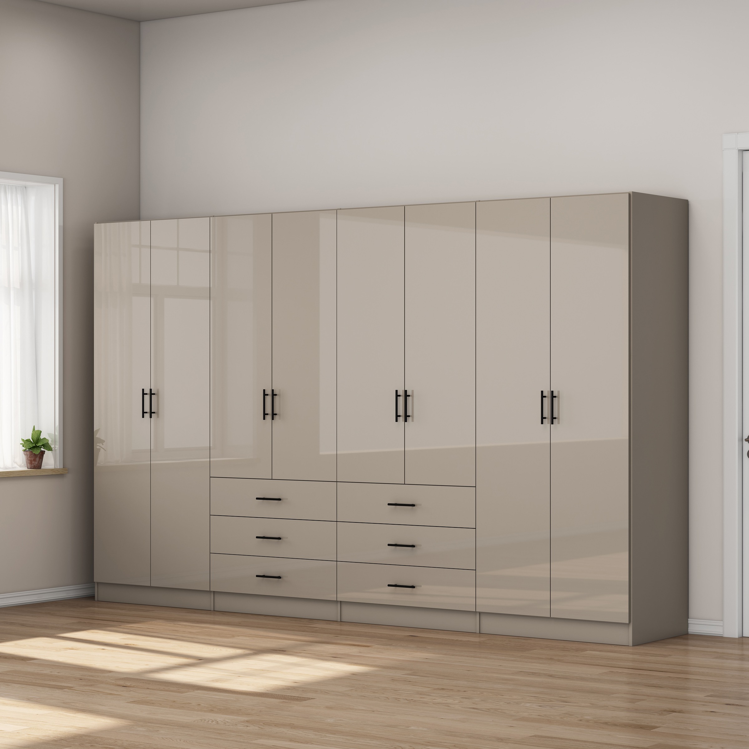 GOODproduct Kleiderschrank »Trento Schlafzimmerschrank Garderobe hochglanz« Schrank mit 8 Türen und 6 Schubladen, hochglänzende Fronten