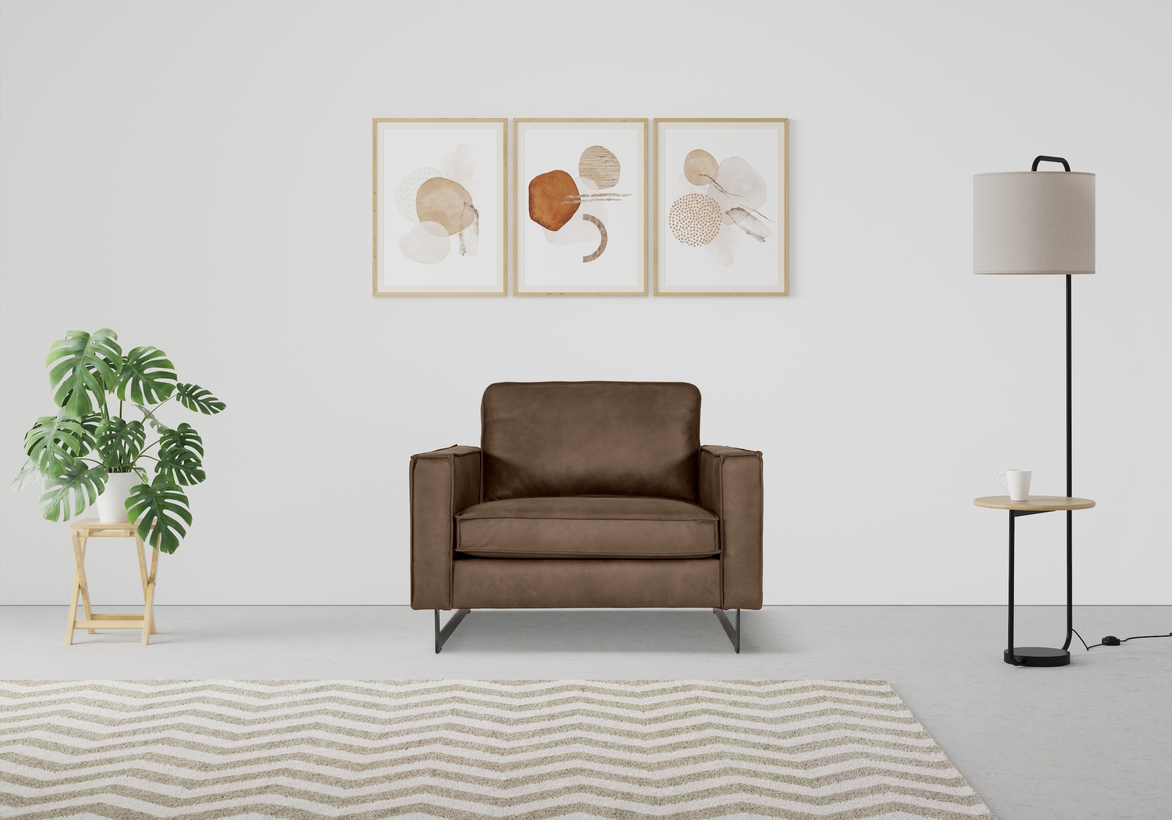 Image of Home affaire Loveseat "Pinto 105 cm, Cord, Chenille, Lederoptik" mit Keder, Metallfüssen und auch in Cord Bezug erhältlich