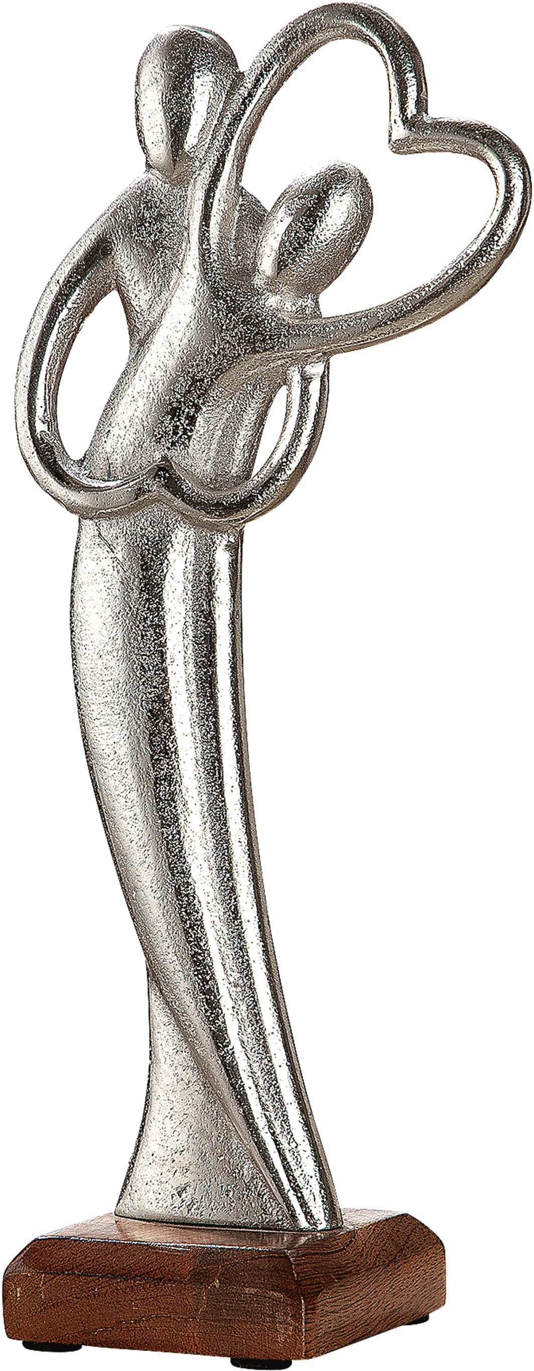 Image of GILDE Dekofigur »Skulptur Figura Herzbeben, silberfarben«, (1 St.), Dekoobjekt, Höhe 30 cm, aus Metall, Sockel aus Holz, Wohnzimmer bei Ackermann Versand Schweiz