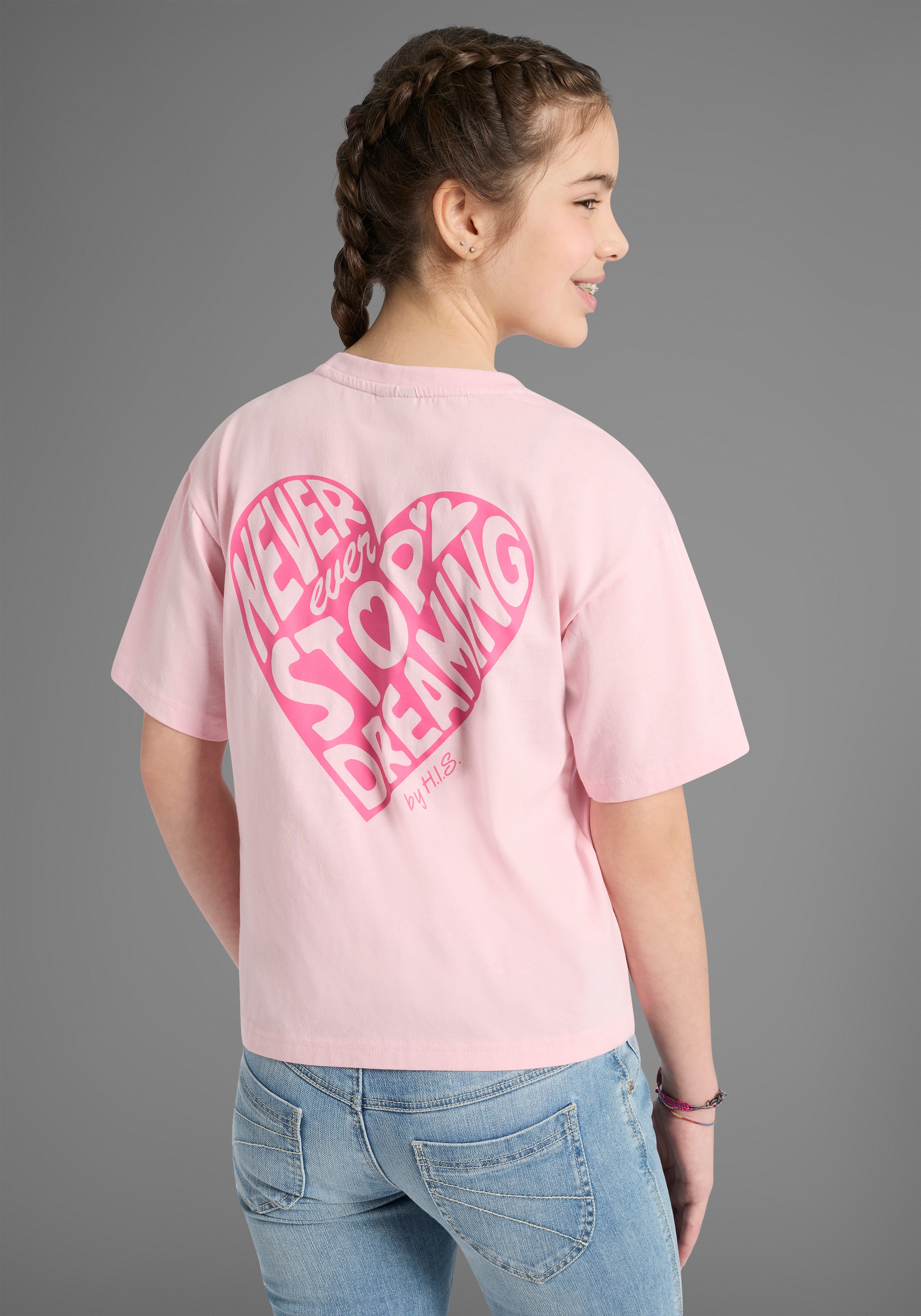 H.I.S T-shirt »2er Pack H.I.S Shirts mit Rückenprint für Mädchen« Paquet, 2, 2 pièces für Mädchen, lässige Passform, kurze Ärmel, mit Logodruck
