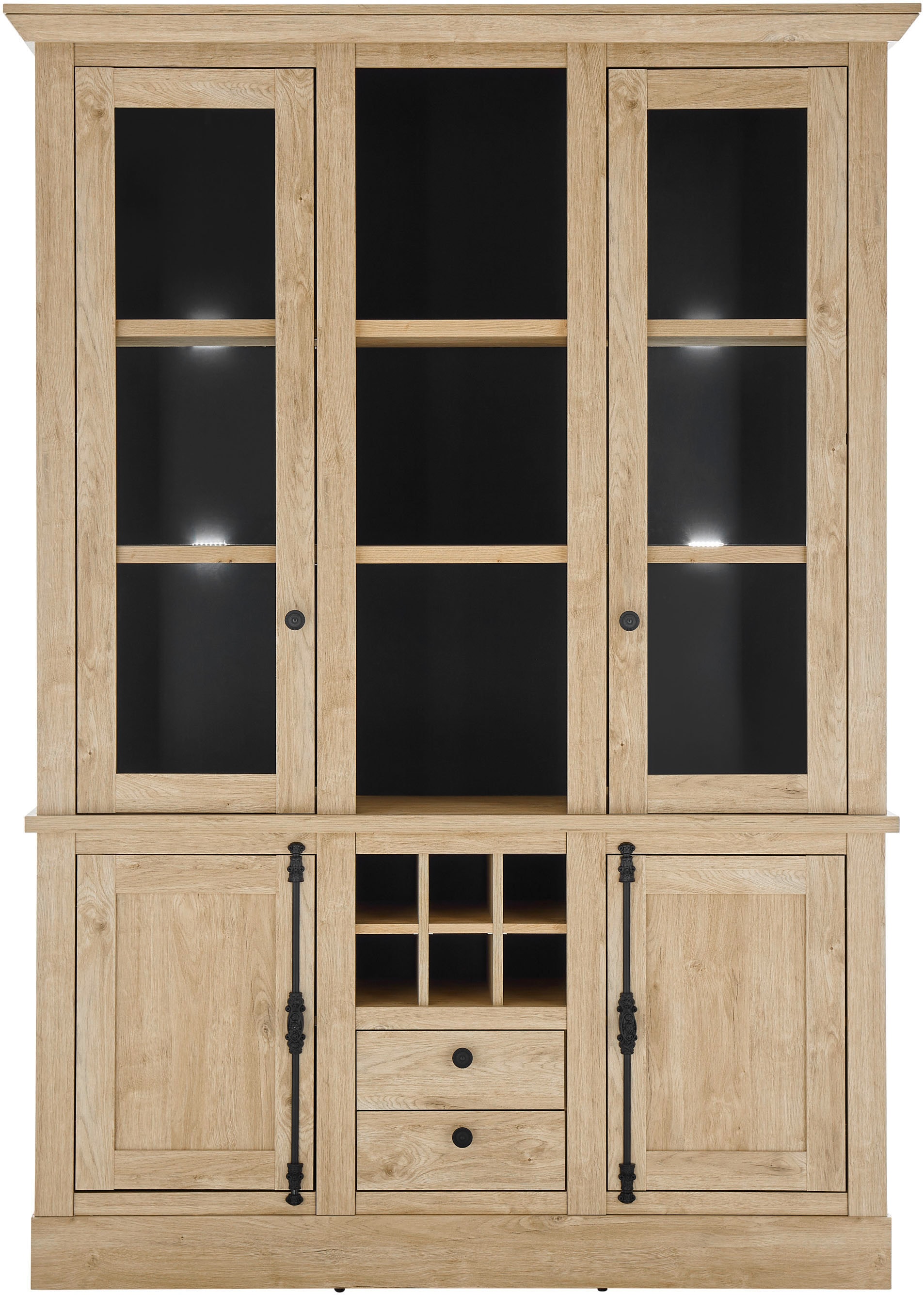 Home affaire Vitrine »Cornwall, Hochschrank im Landhausstil, Glasvitrine, Eiche Dekor«, (1 St.), Metallgriffe, 147 cm breit, viel Stauraum, in zwei Grössen verfügbar