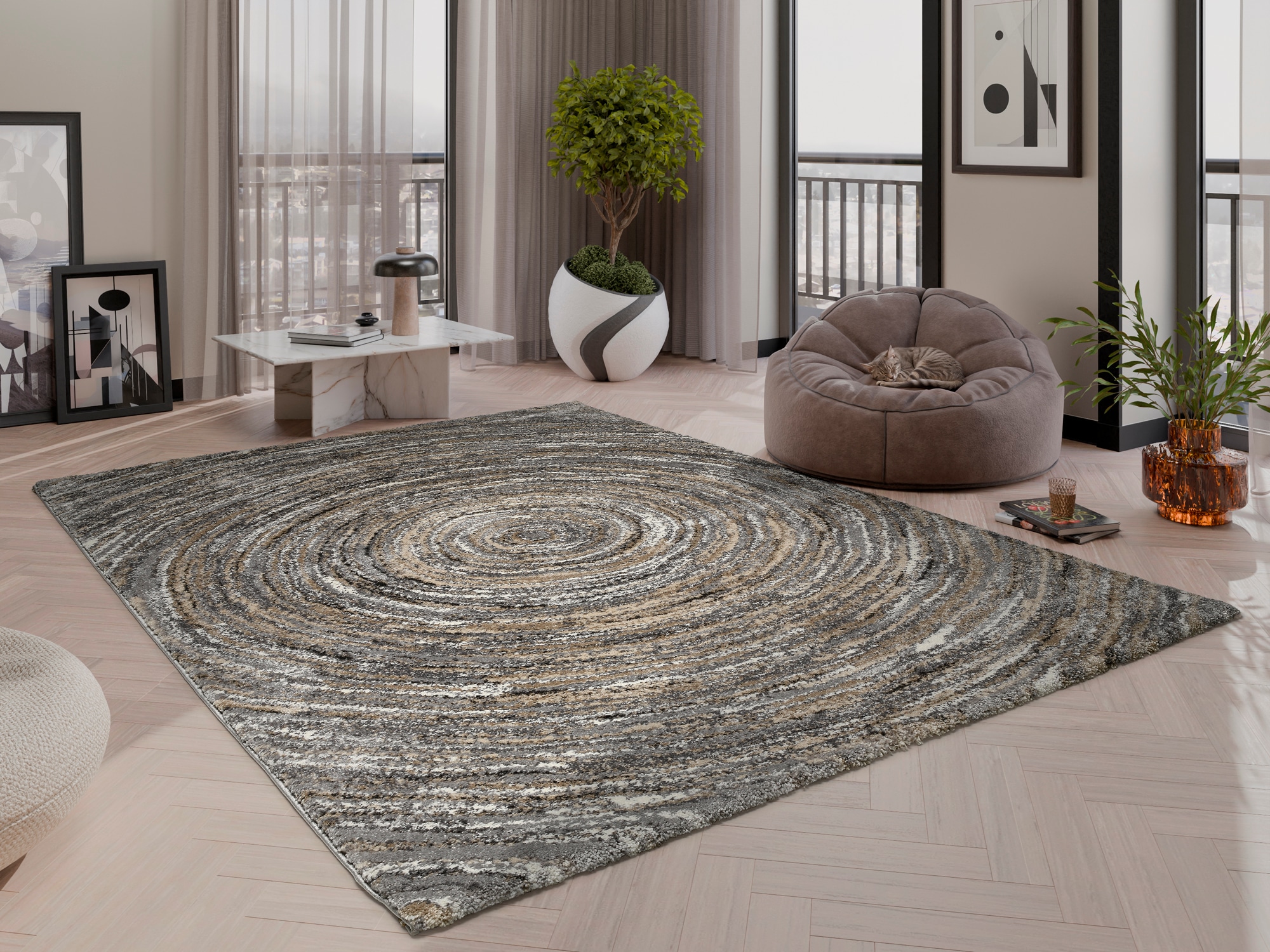 Image of OCI DIE TEPPICHMARKE Teppich "LIV ROUND, auch in Quadratisch und Rund" quadratisch 20 mm Höhe Design Teppich, Kreise, modern, alle Räume