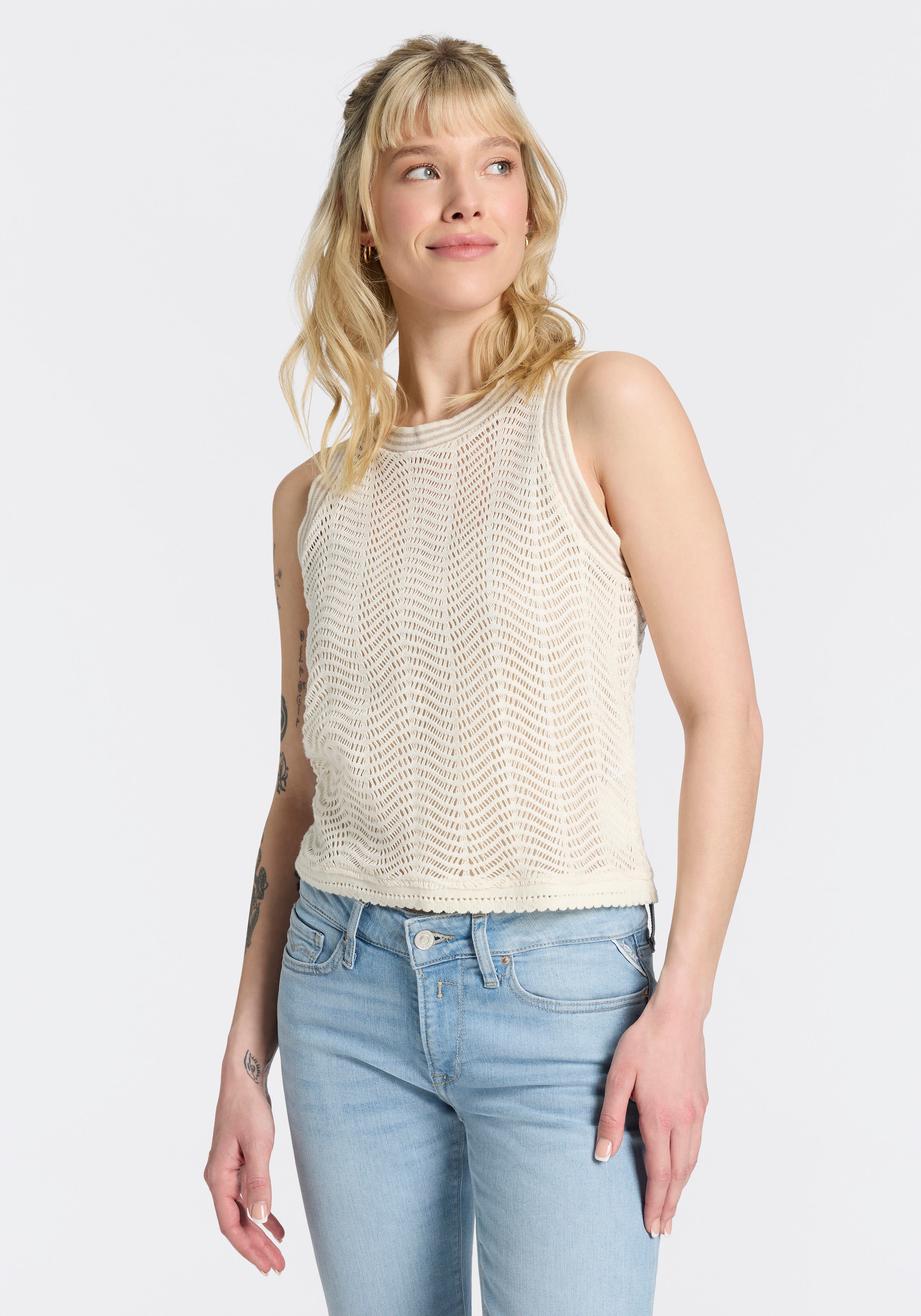 BOSS ORANGE Top en tricot »Ecela Premium Damenmode« semi-transparent, col rond