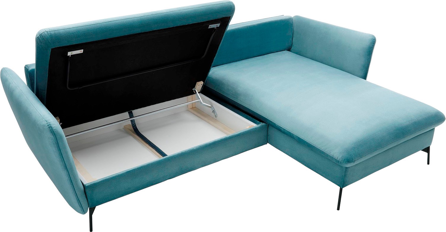 andas Ecksofa »LIVORNO,258 cm, L-Form,«, Schlaffunktion u. Bettkasten (139/224cm), Samt, Struktur, Webstoff