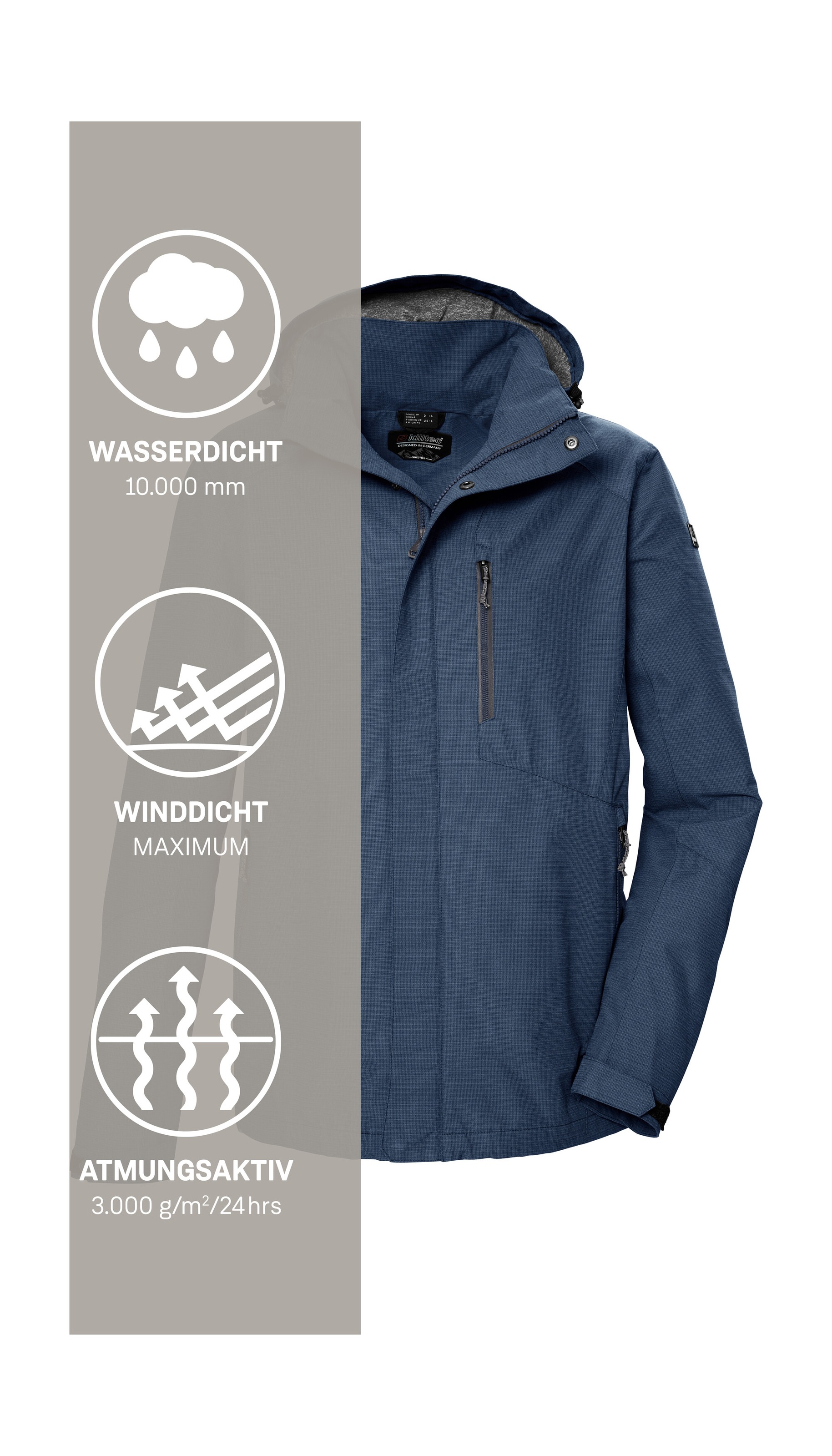 Killtec Veste fonctionnelle »KOS 256 MN JCKT« Wasser- und winddichte Herrenjacke, atmungsaktiv, abnehmbare Kapuze