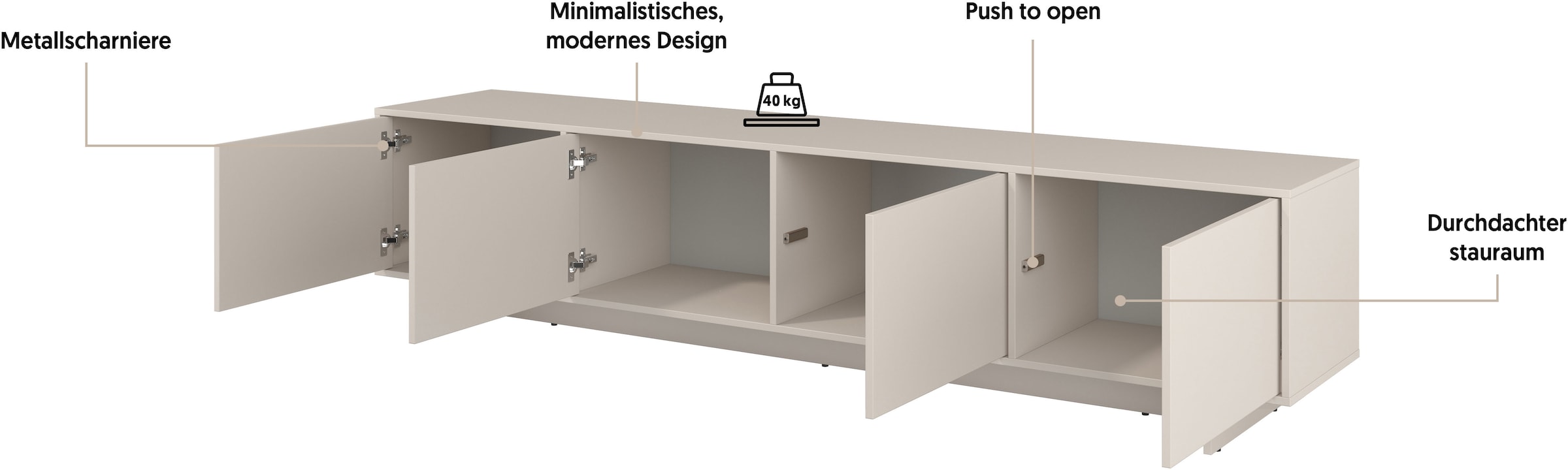 GOODproduct Table basse »Tatami, Modernes griffloses TV-Board, Breit 220,50cm, TV-Schrank« meuble TV, meuble TV avec beaucoup de rangement, fonction push-to-open