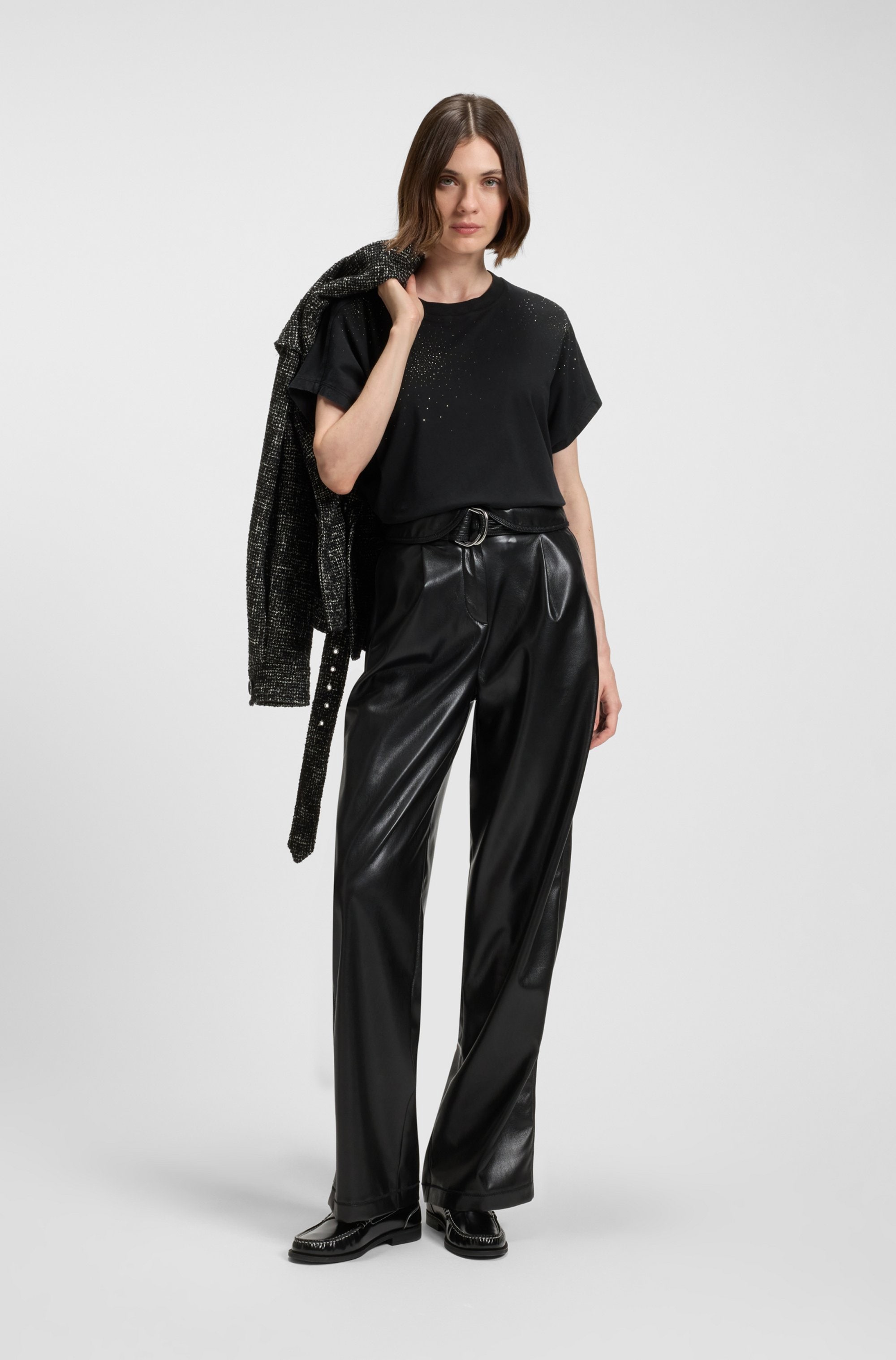 BOSS ORANGE T-shirt »Emason Hotfix Premium Damenmode«, Oversized Fit mit Rundhals, Glitzer-Applikation
