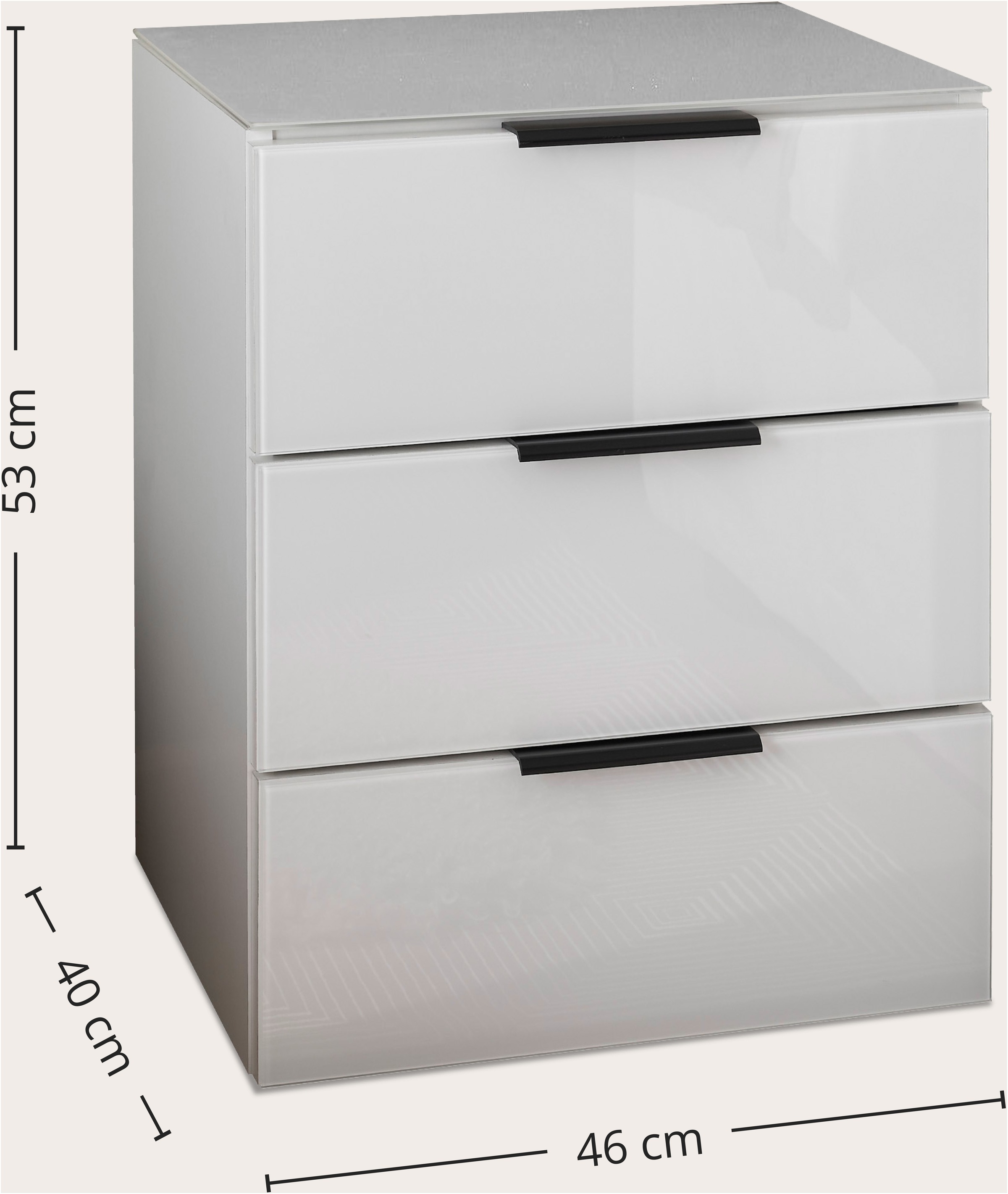 Schlafkontor Nachtkommode »Pari Nachtkonsole, Nachtschrank, Nachttisch« mit 3 Schubkastenfronten aus Glas